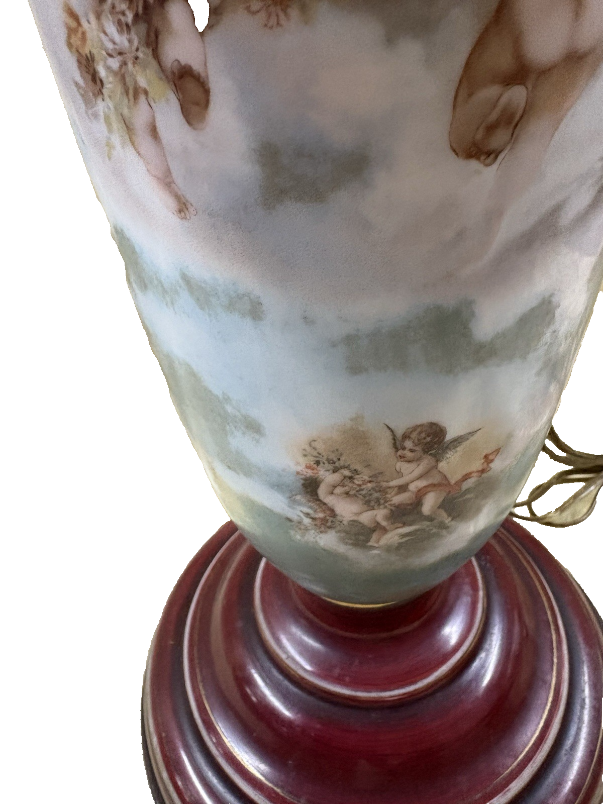 65041 Pair Antique Porcelaine Table Lamps with Cherubs