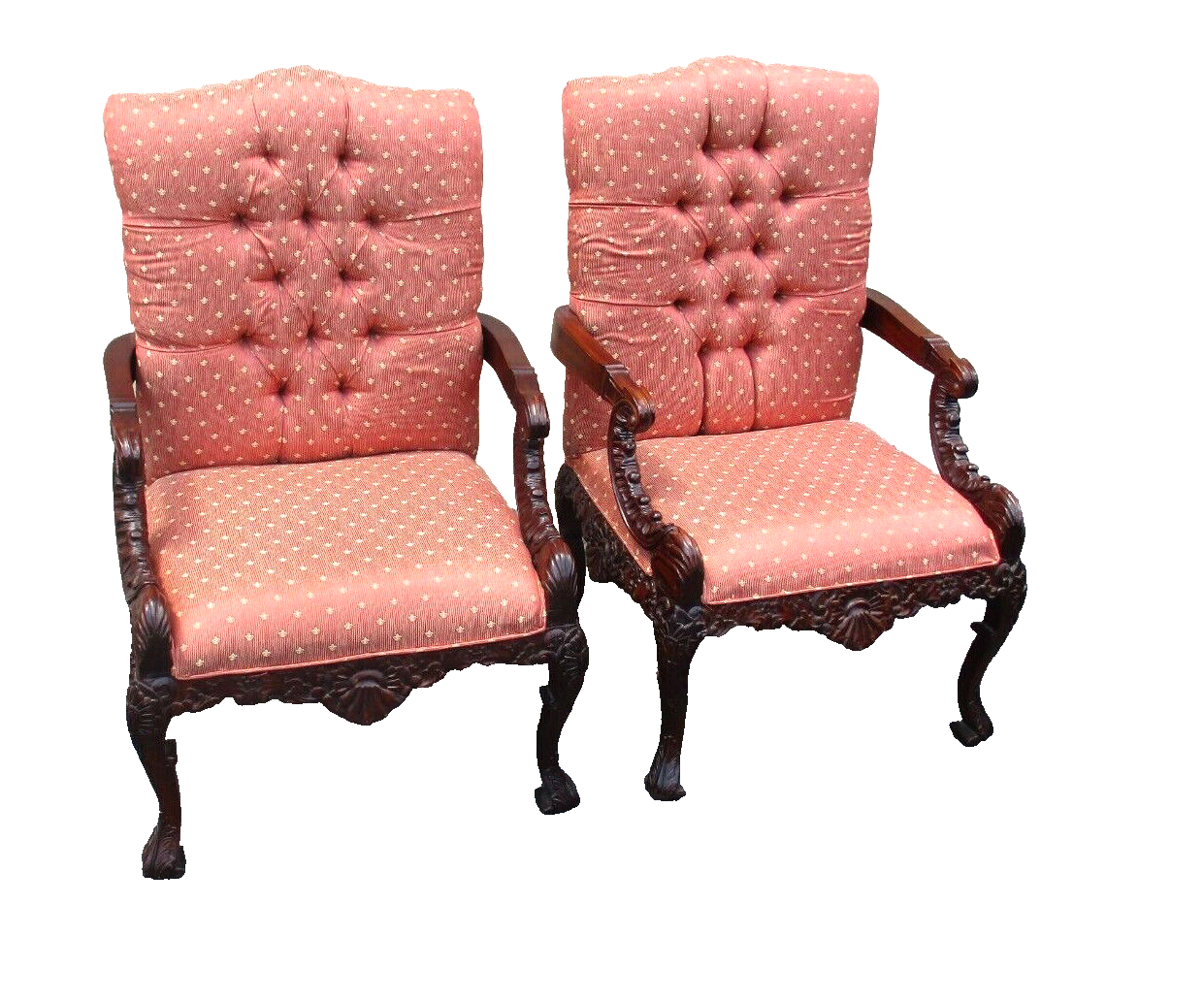63553 Pair Solid Mahogany Armchair Bergere Chairs