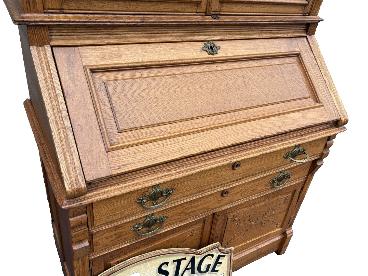 67028 Antique Victorian Oak Secretary Desk w/ Bookcase Top