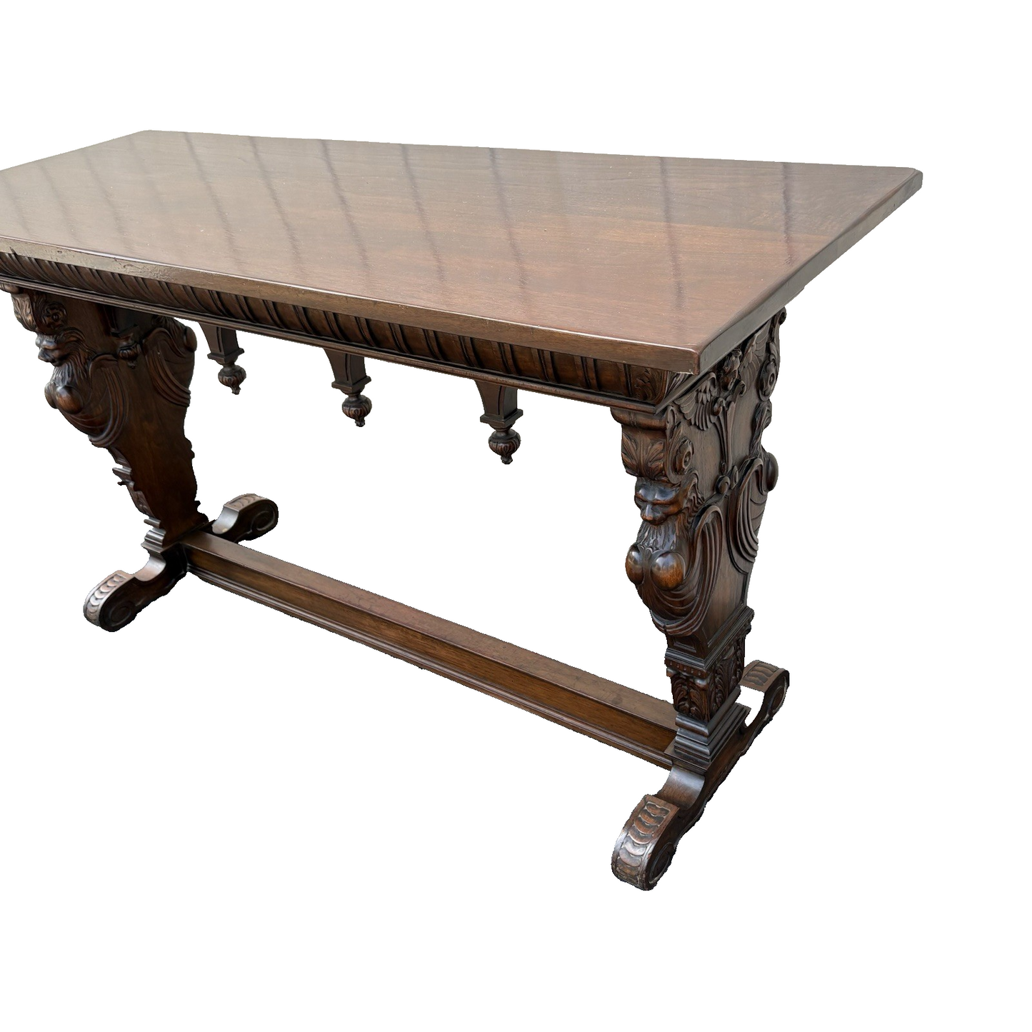 65236   Antique Solid Mahogany Hand Carved Figural Gryphon  Sofa Table Sideboard