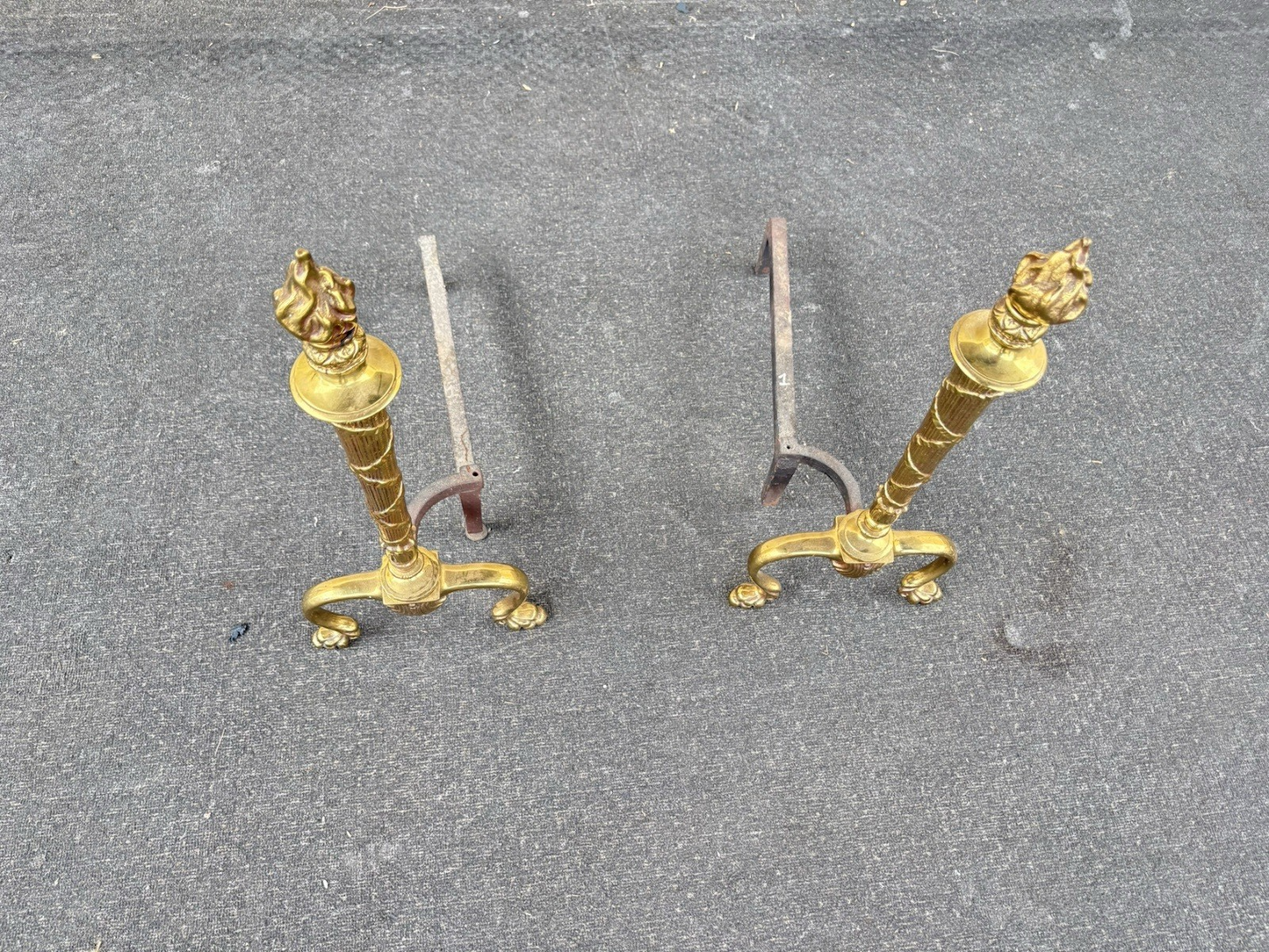 66798 Pair Fancy Brass Fireplace Andirons