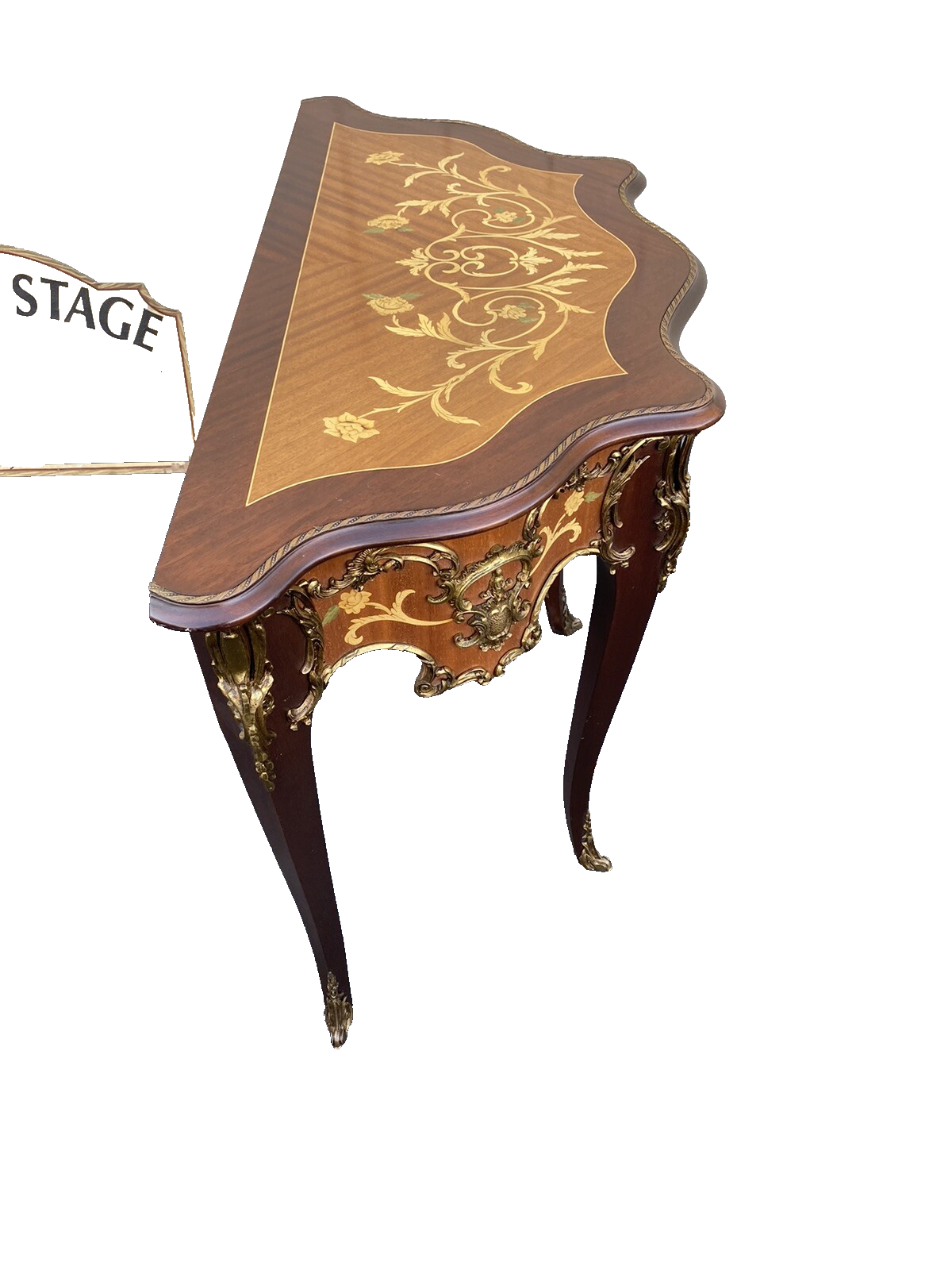 66142 Louis XV inlaid Console Table w/ Bronze ormalu