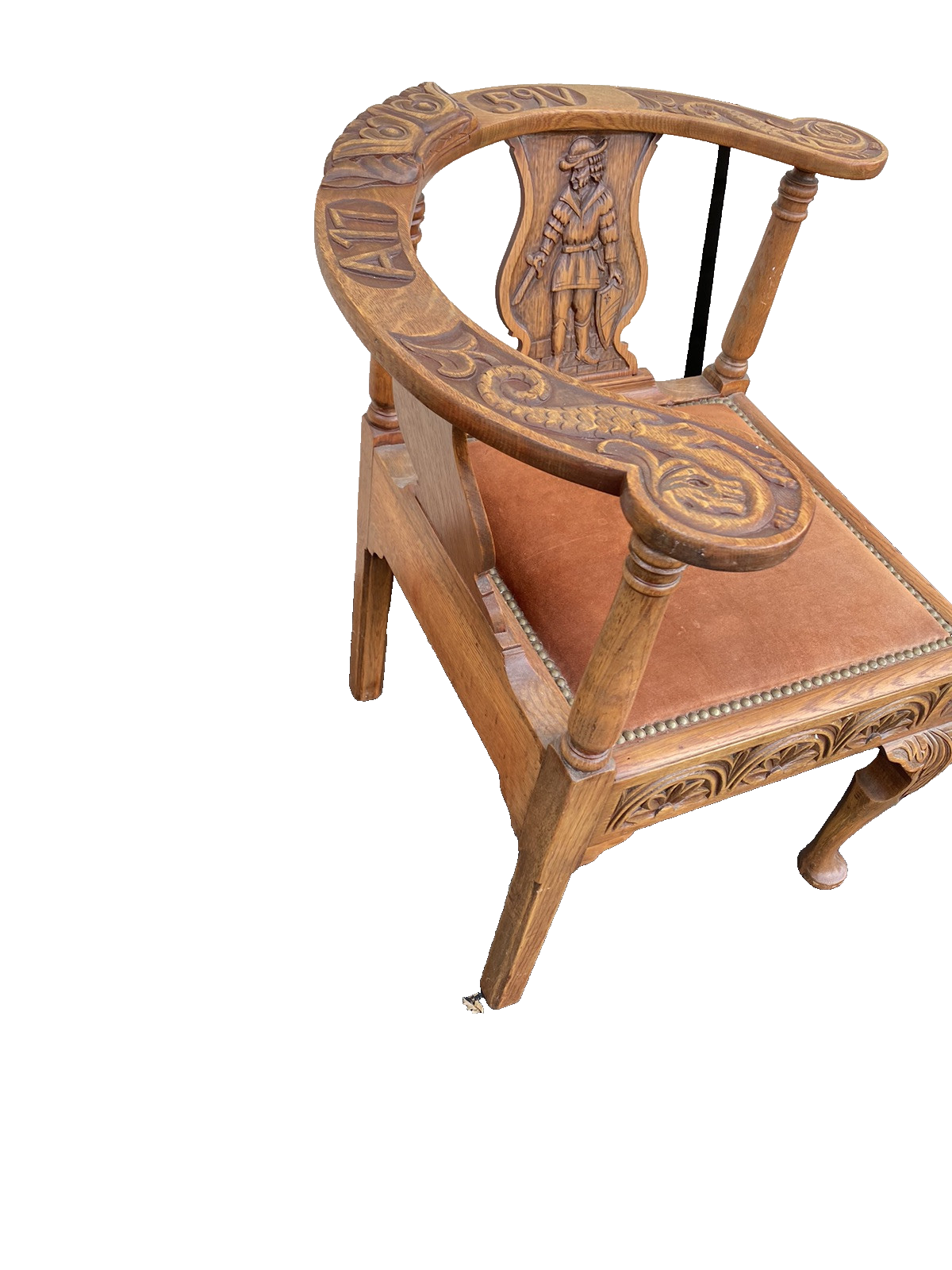 66381   Custom Made Hand Carved Oak Corner Chair
