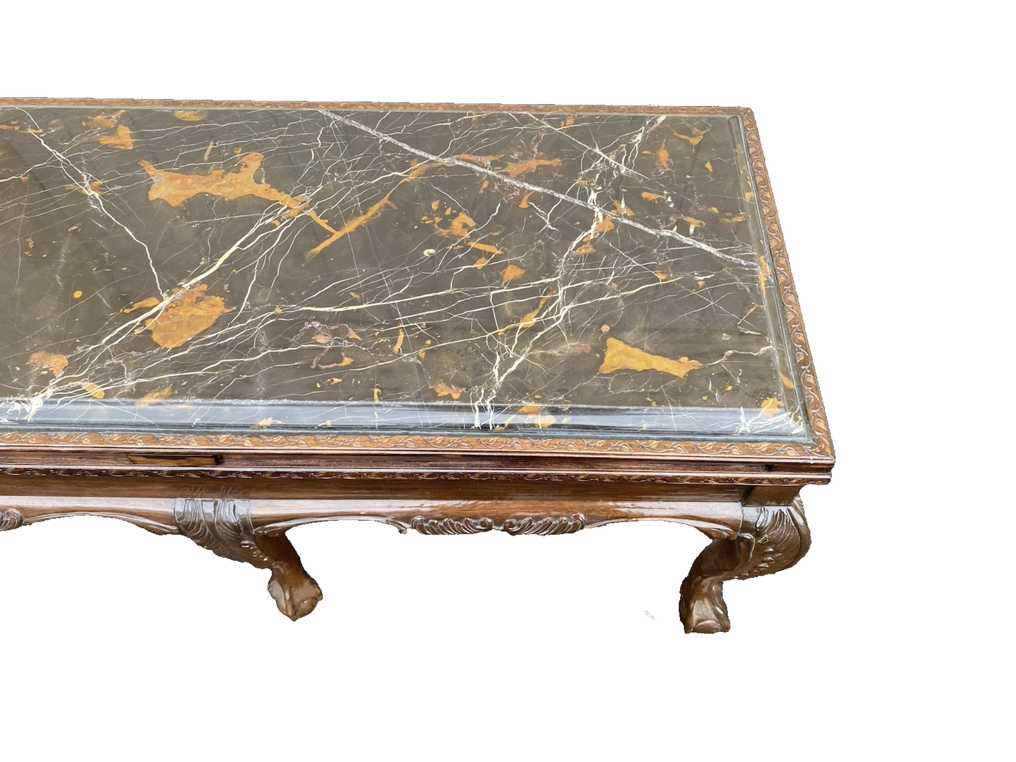 66574  Marble Top Mahogany Coffee Table with Claw Feet