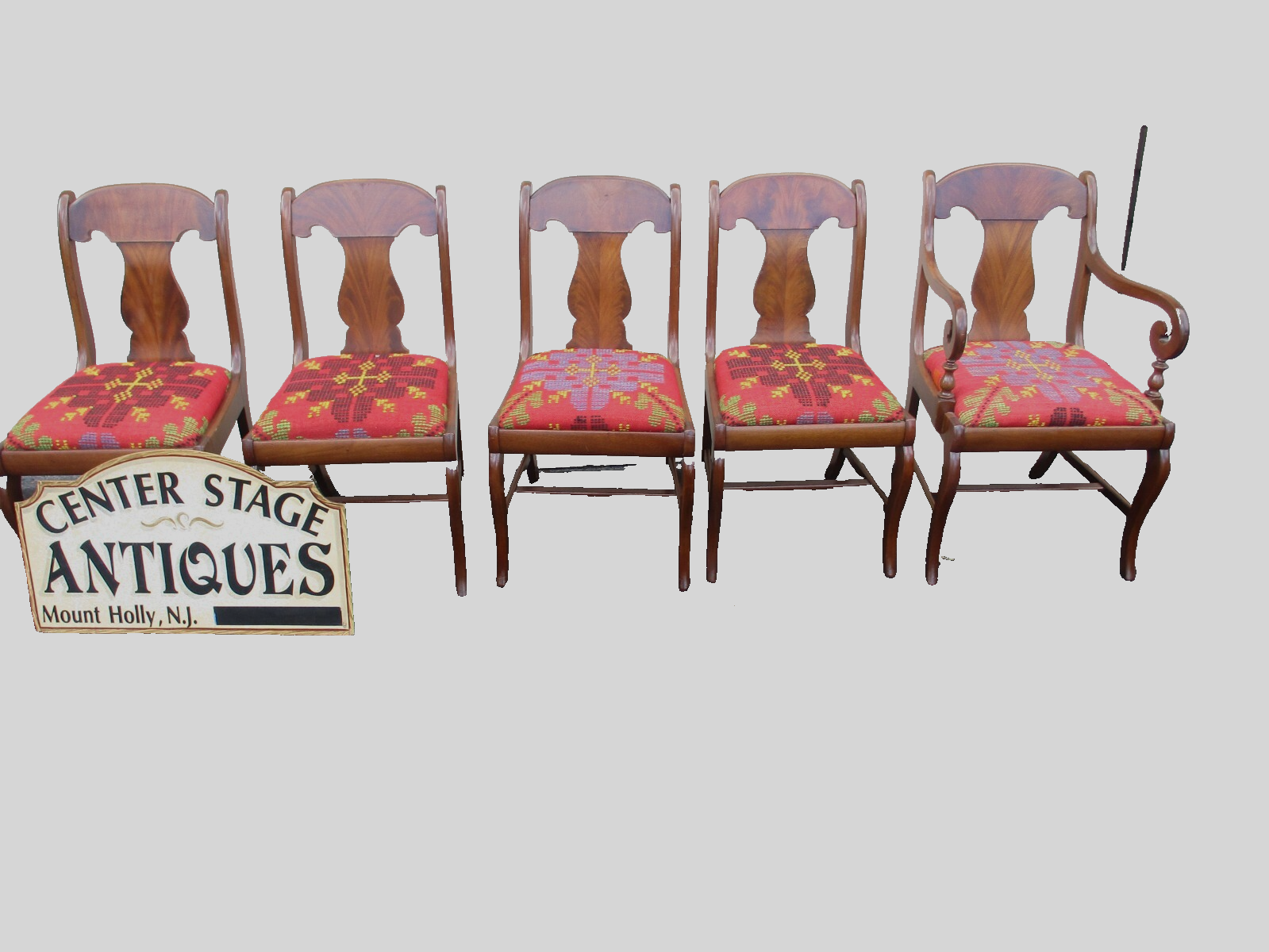 64103  Set 5 Antique Mahogany Dining Chairs Chair s