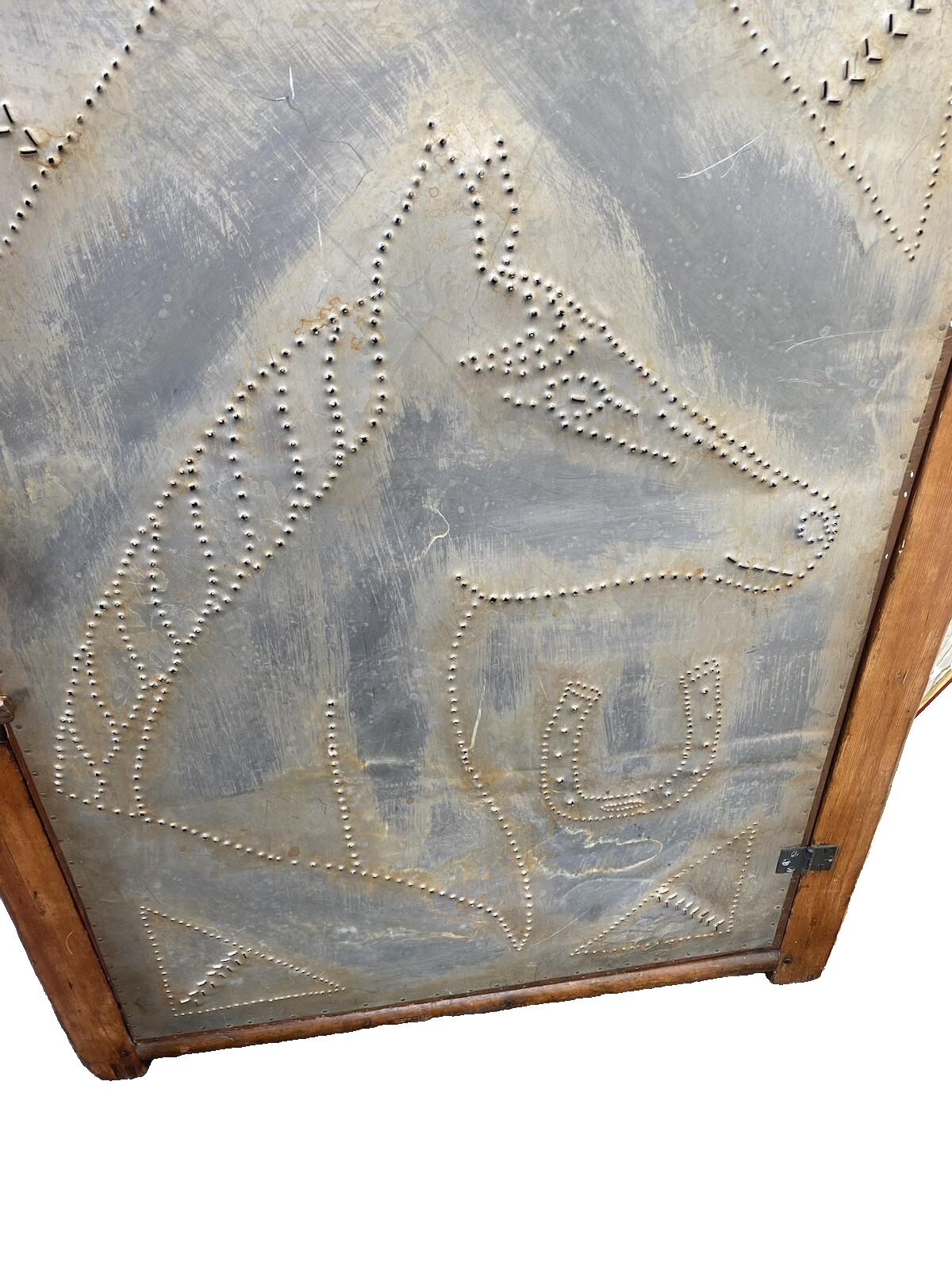 64589 Antique Pie Safe Punched Tin Horse Design