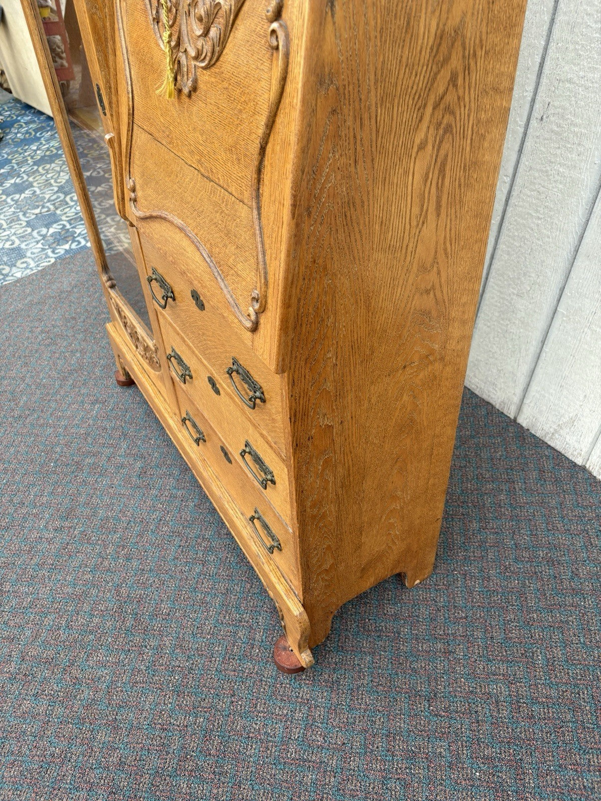 66904   Antique Victorian Oak Side By Side Bookcase Desk