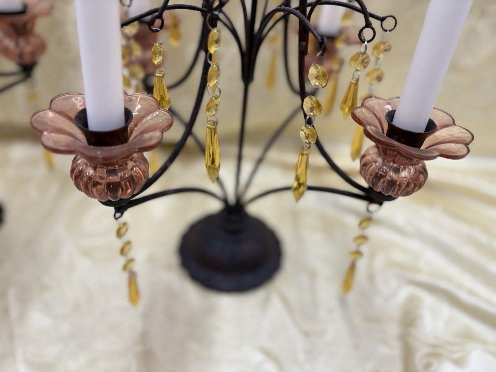 61929  Pair Candelabra Lamps with Glass Prisms