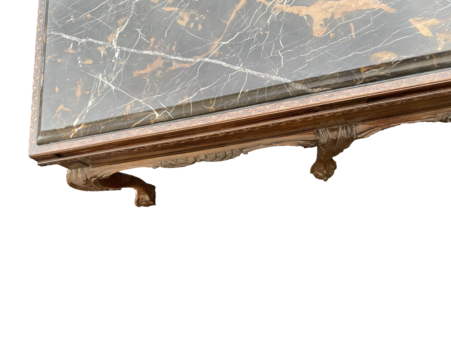 66574  Marble Top Mahogany Coffee Table with Claw Feet