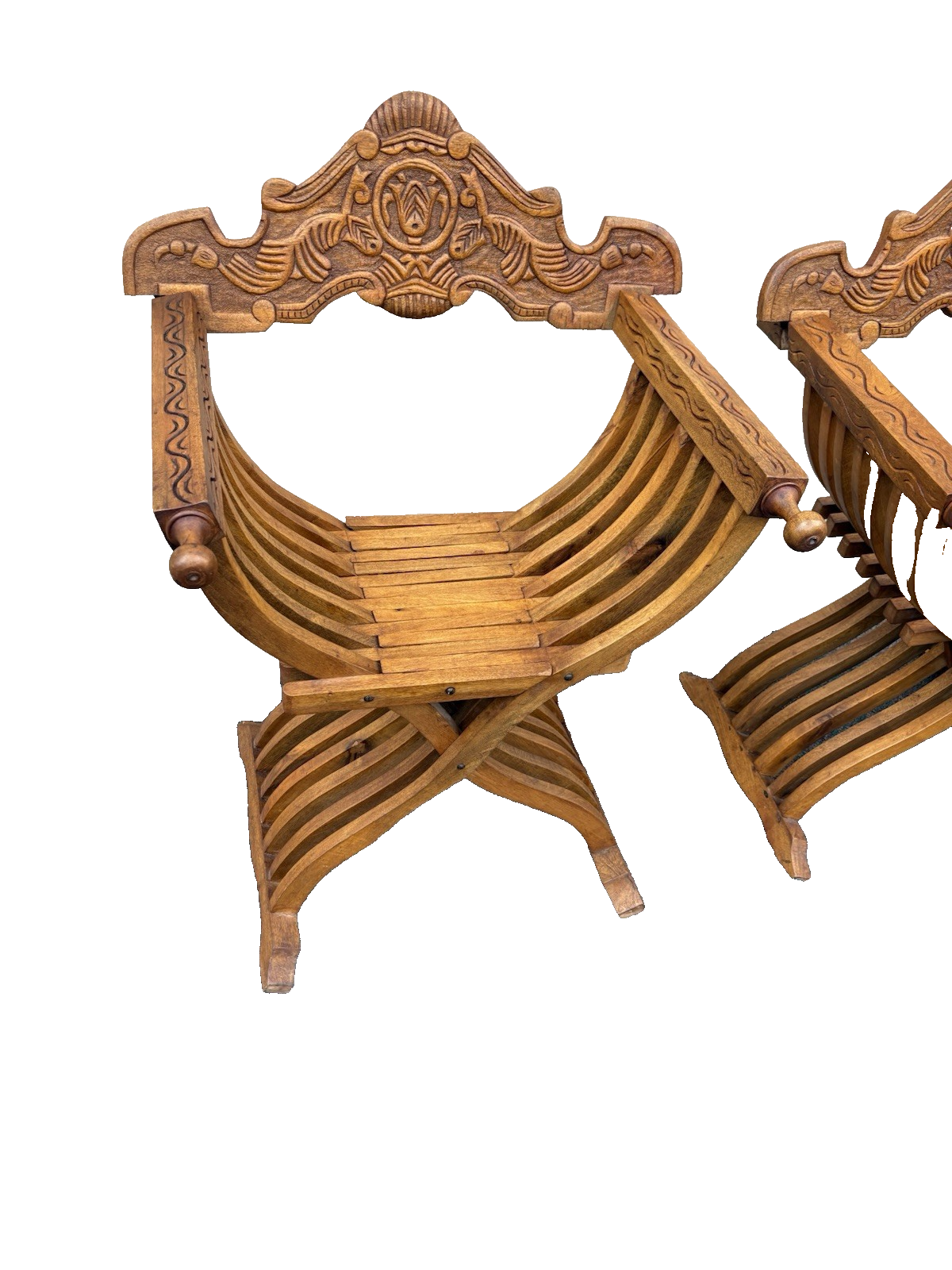 66956 + 66955  PAIR TEAK Wood Hand Made Chairs Chair s