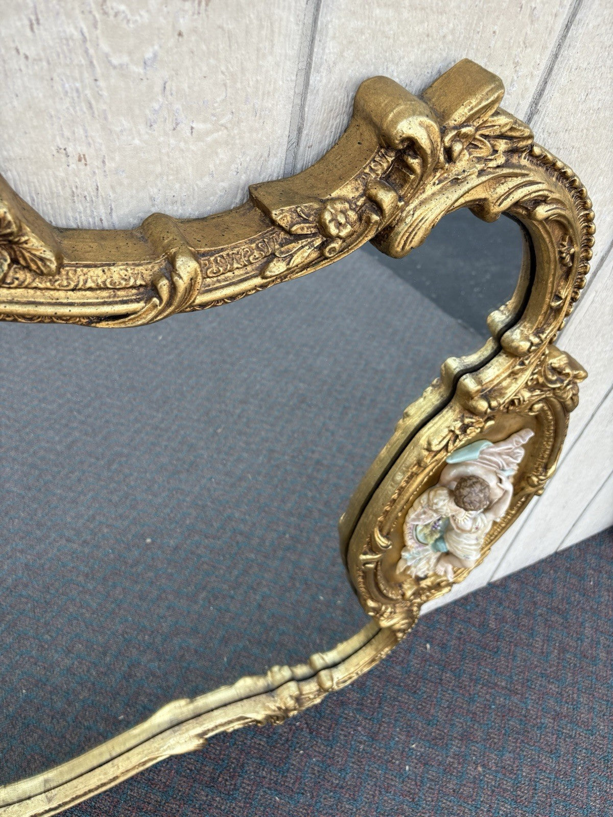 66917   Decorator Gold Mirror with Figural Plaques