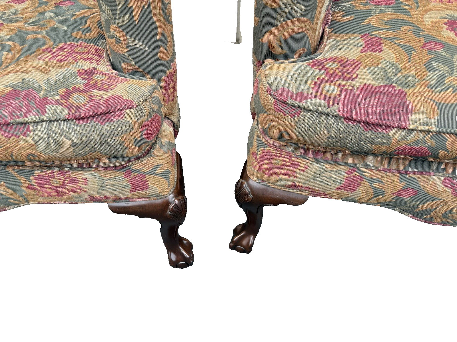 66758  Pair ETHAN ALLEN Wing Back Armchair Chair s With Arm Covers