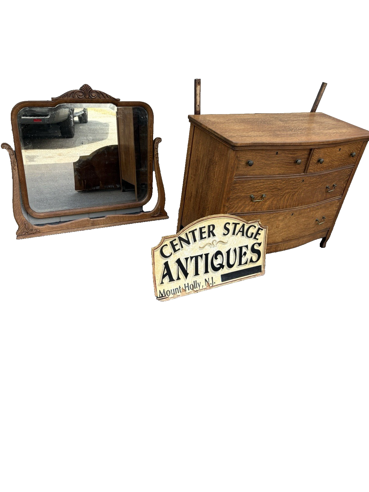 00001 Antique Victorian Oak Dresser Chest with Mirror