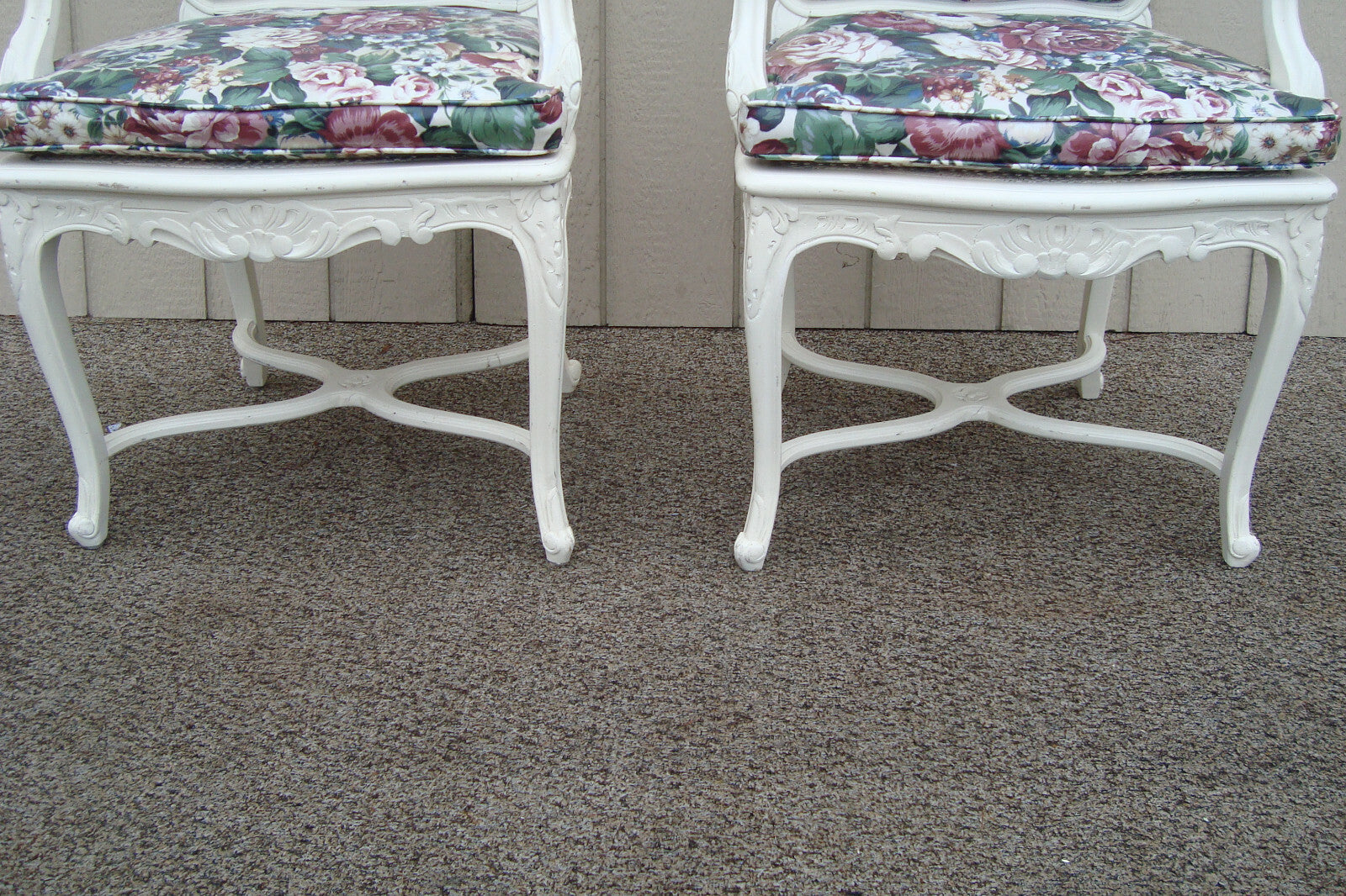 60612 PAIR of Romantic Shabby BERGERE Floral Armchairs with Factory White Finish