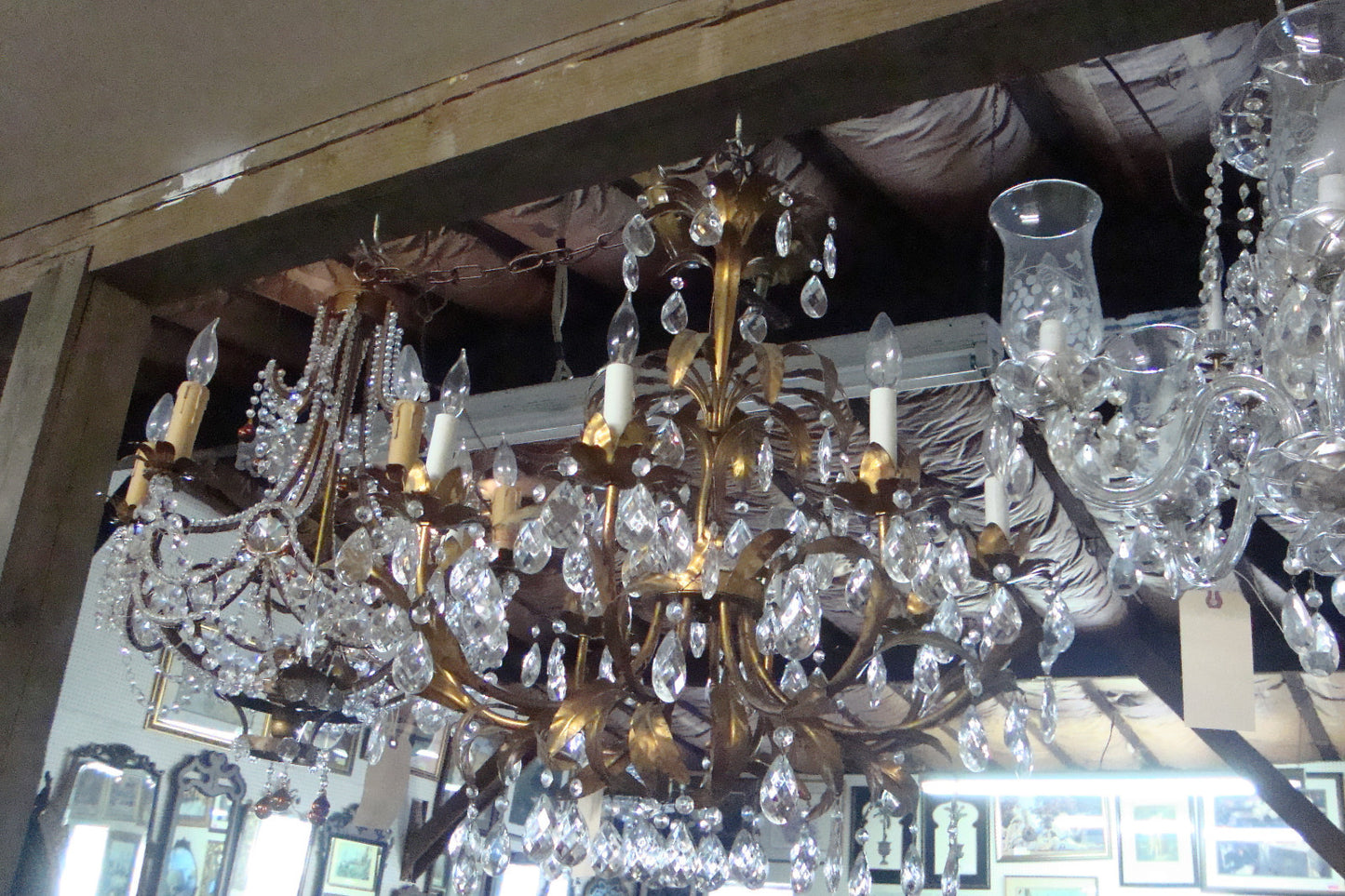 59685  BRONZE and Crystal Hanging Chandelier Light Fixture