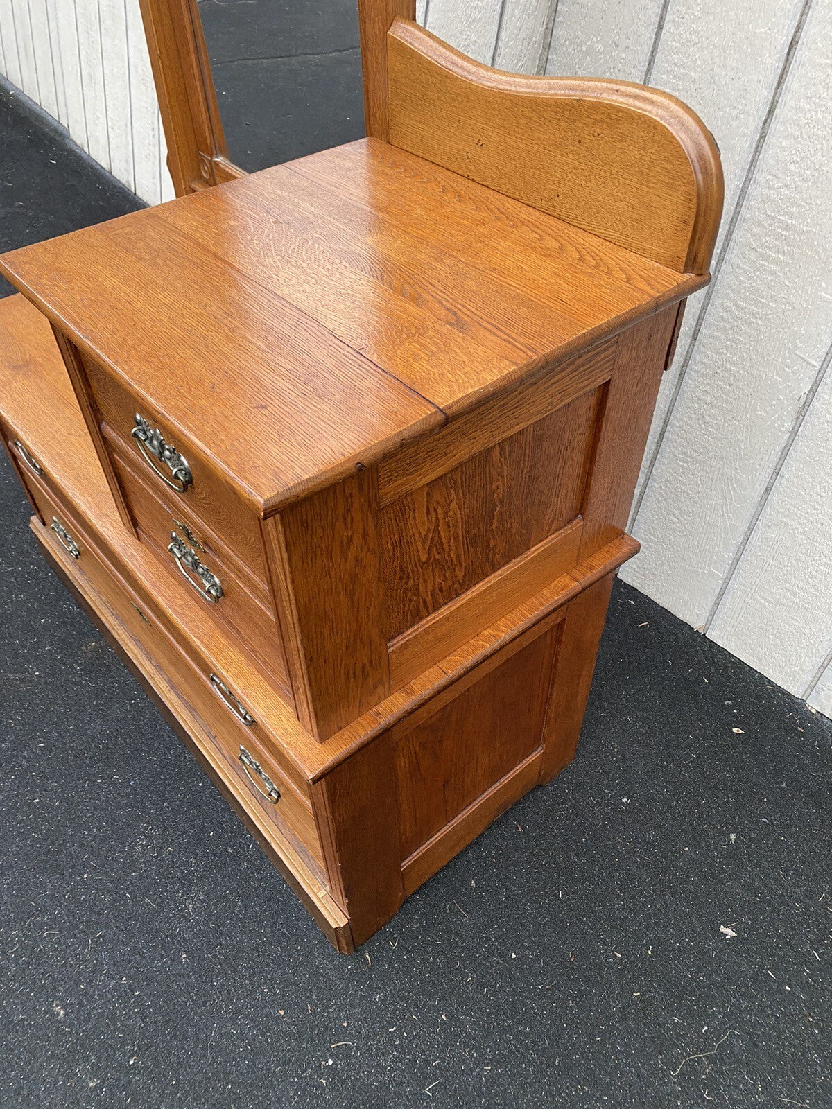 65144 Antique Victorian Oak Dresser Chest with Mirror