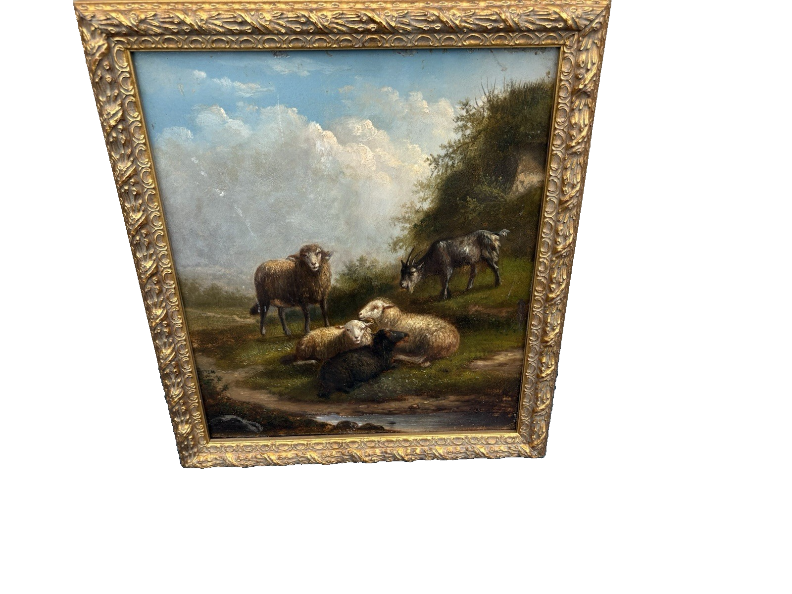 ART 01: Antique Lanscape Oil on Board  Sheep