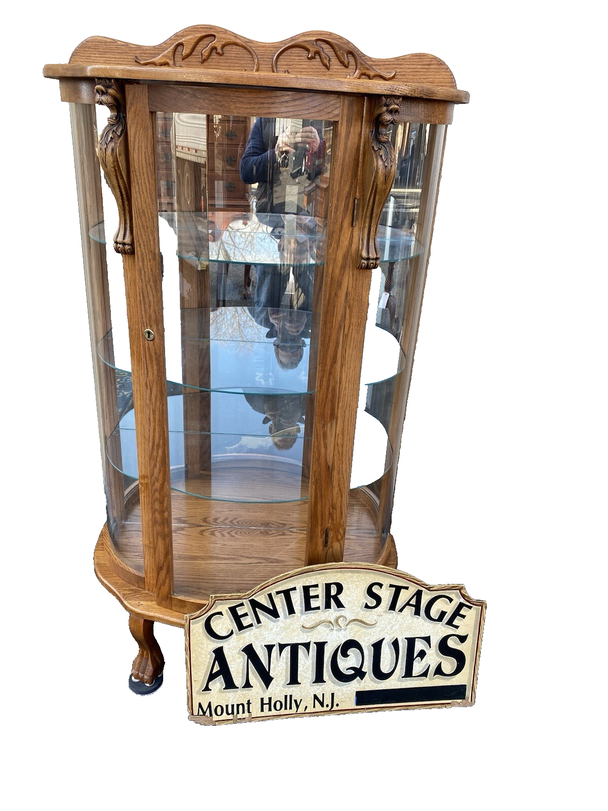 66252 Oak Lion Headed Bow Glass Curio China Cabinet