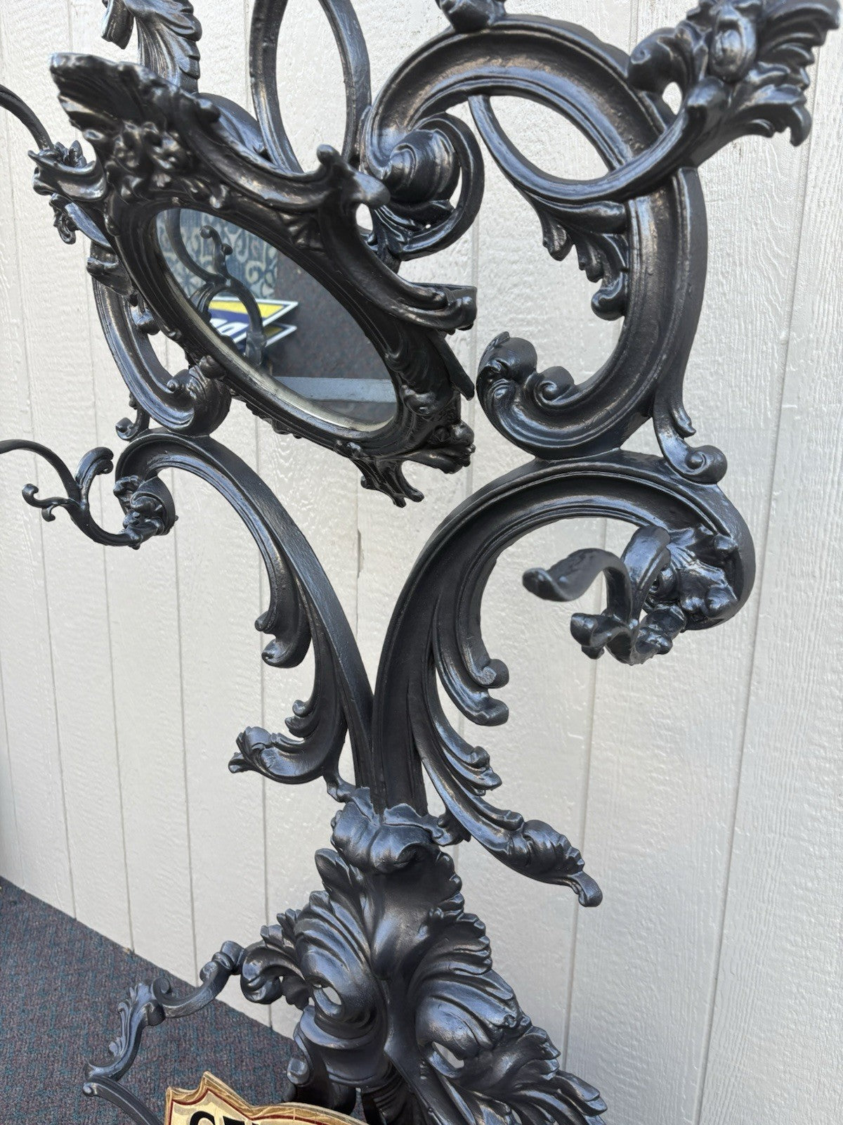 67150 Antique Victorian Cast iron Hat Rall With Mirror and Umbrella holders