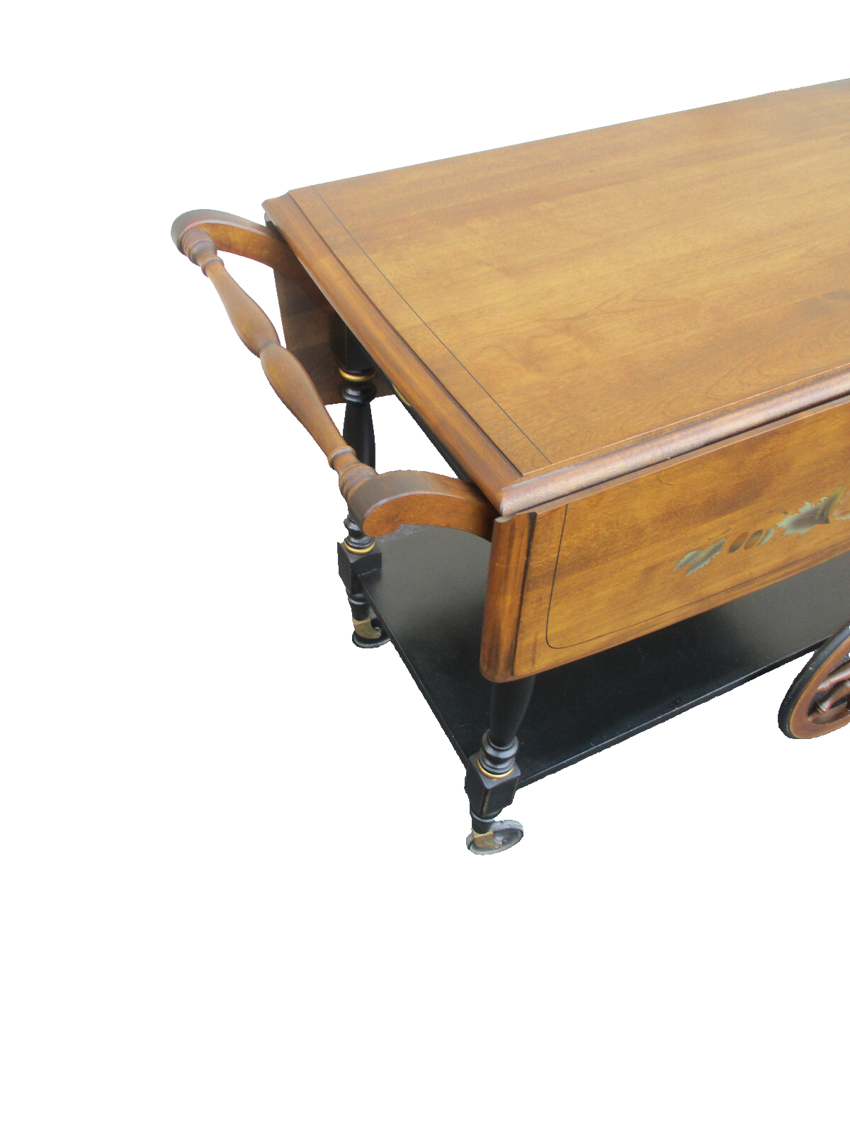 64308 Stenciled Solid Maple Tea Cart Bar Cart with Wheels
