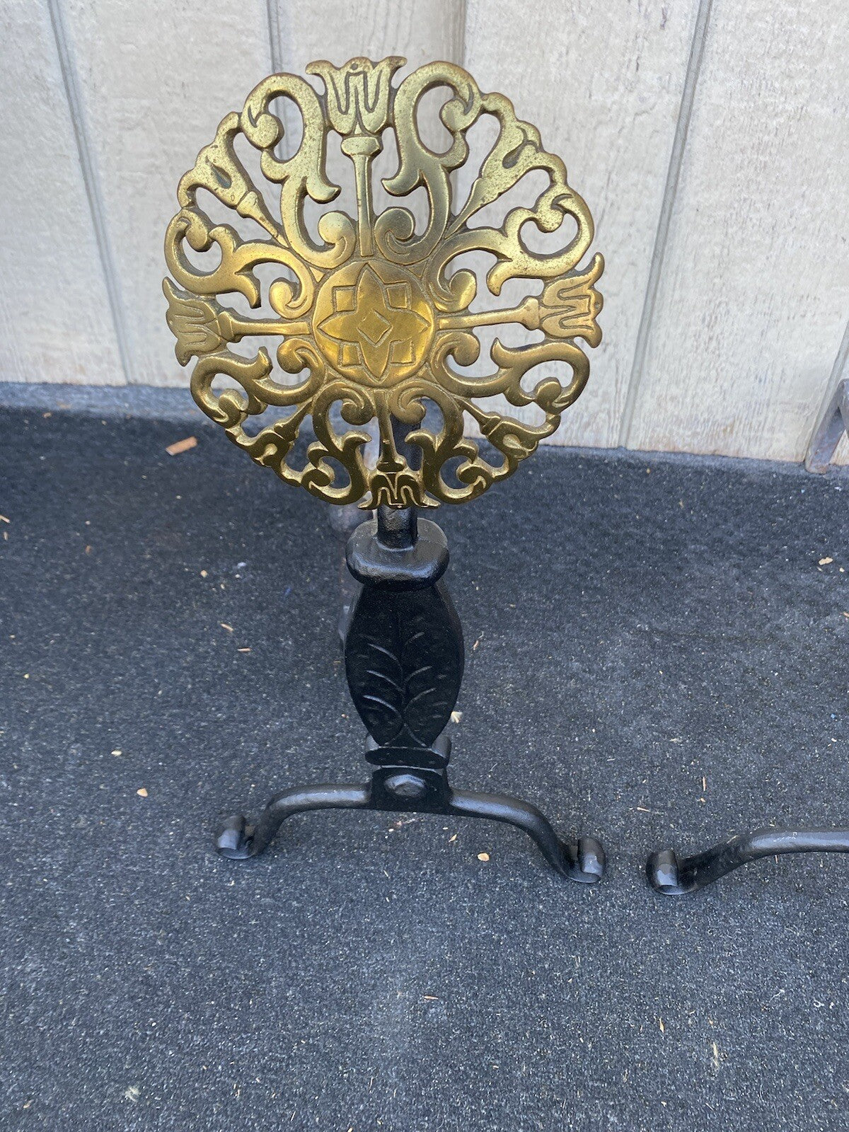 65387  Antique Iron  Andirons Fireplace Mantle