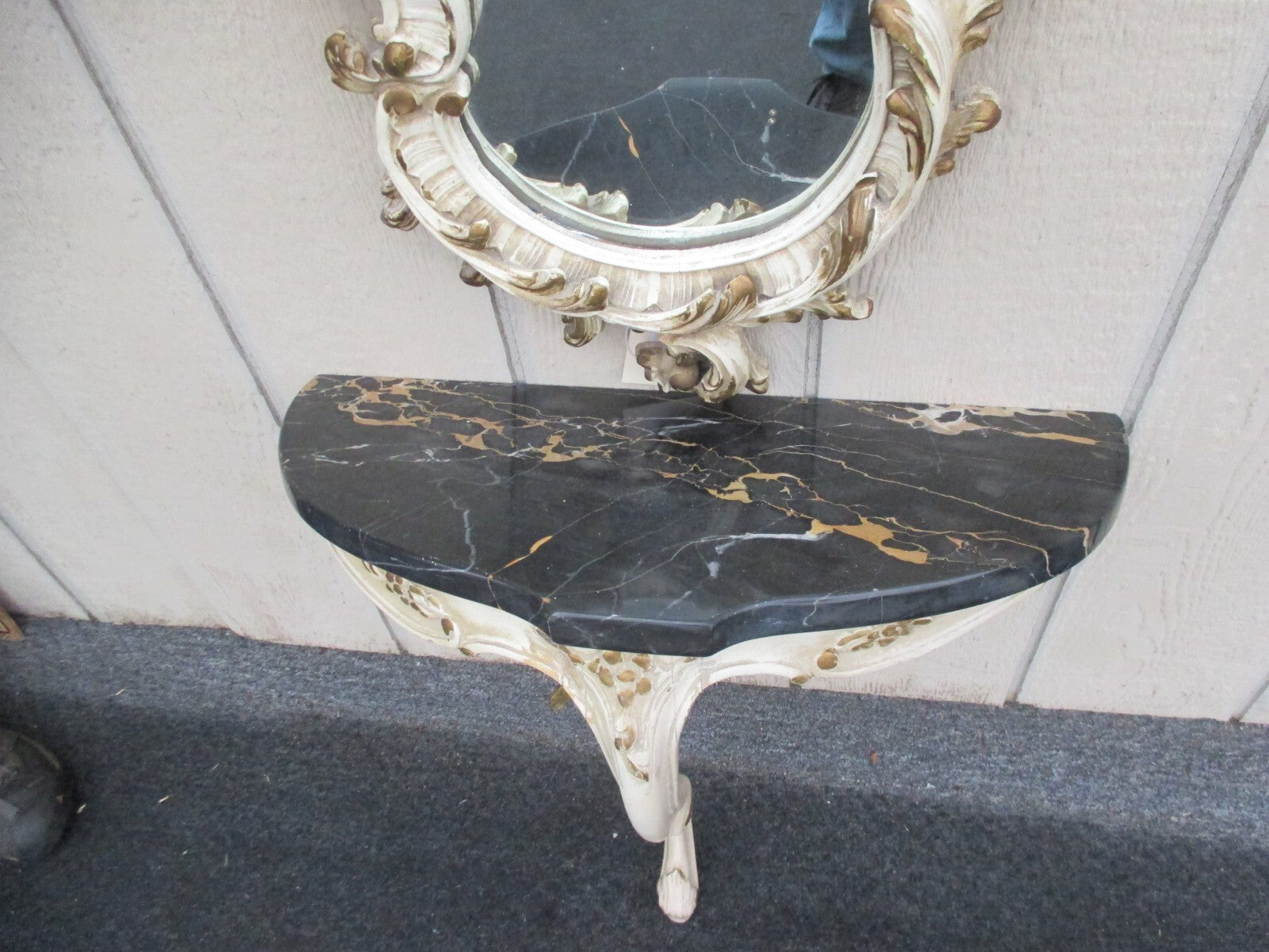 63814   Decorator Marble Top Wall Shelf with Mirror