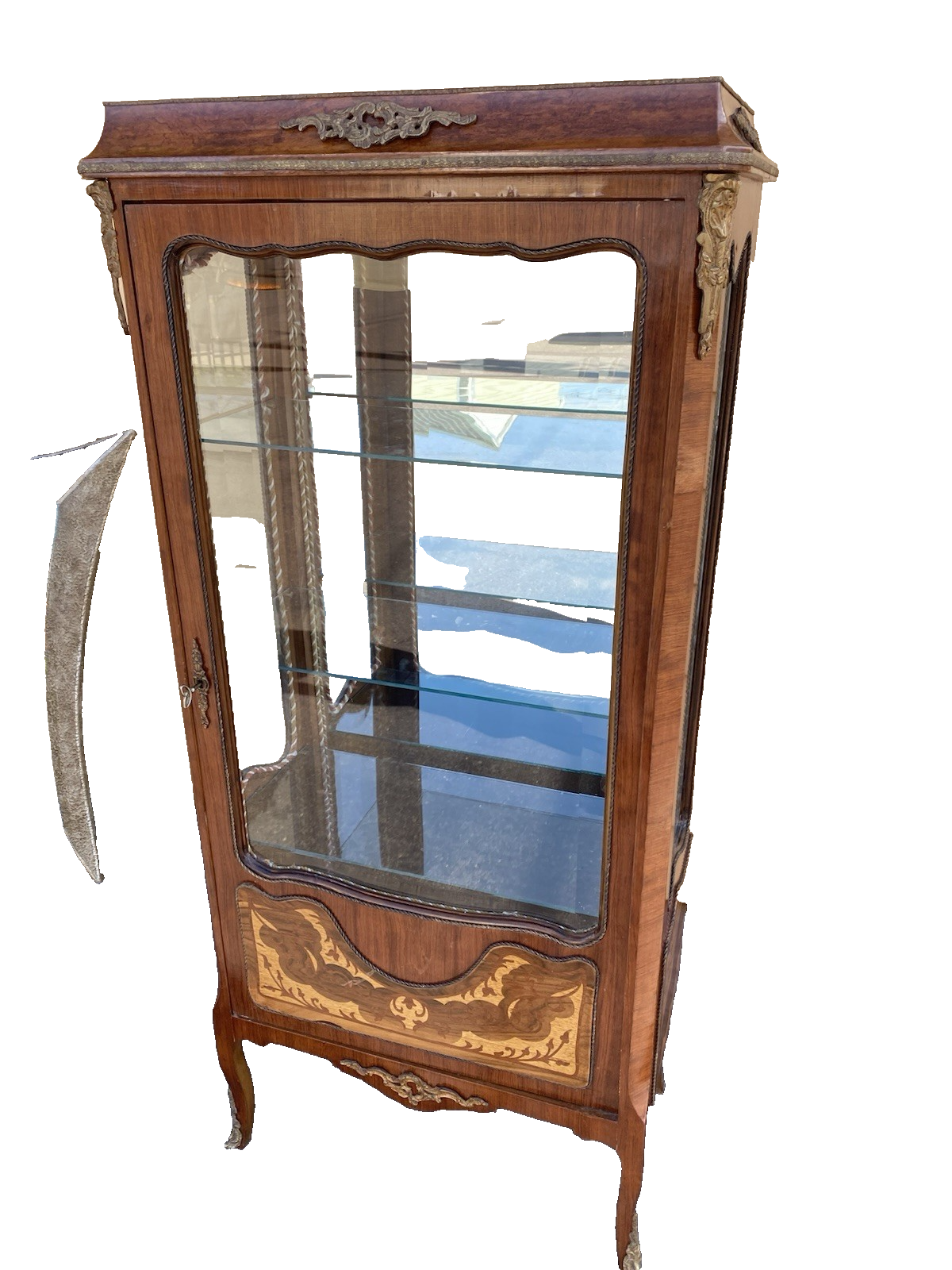 62143 Louis XV Inlaid Curio China Cabinet with Plate glass shelves