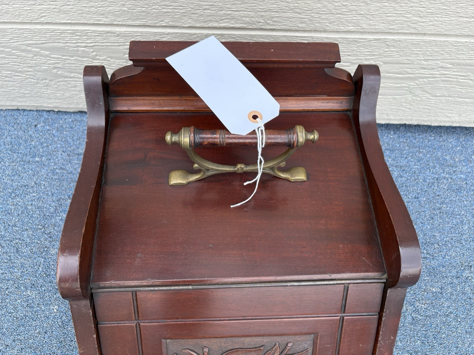66553 Antique Hand Carved  Mahogany Coal Bin Storage Cabinet