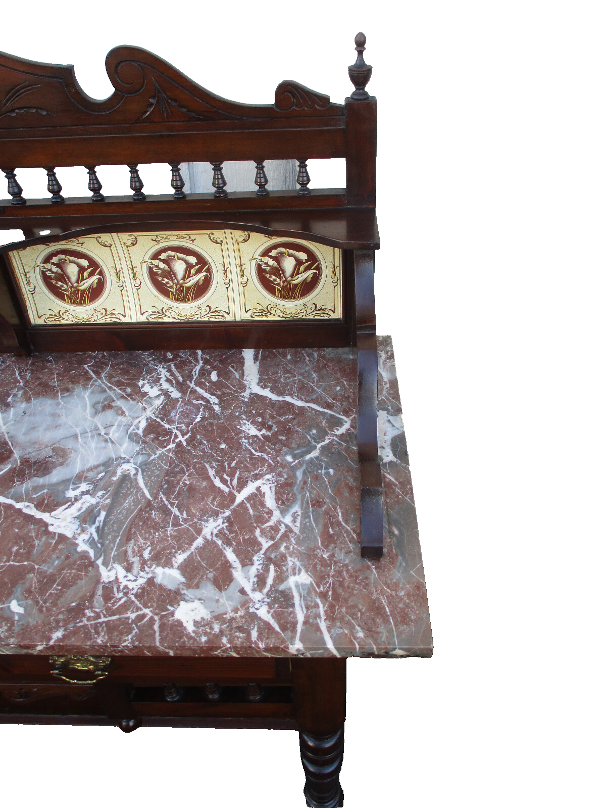 64037  Antique Victorian Marble Top Tile Back Washstand Chest Dresser