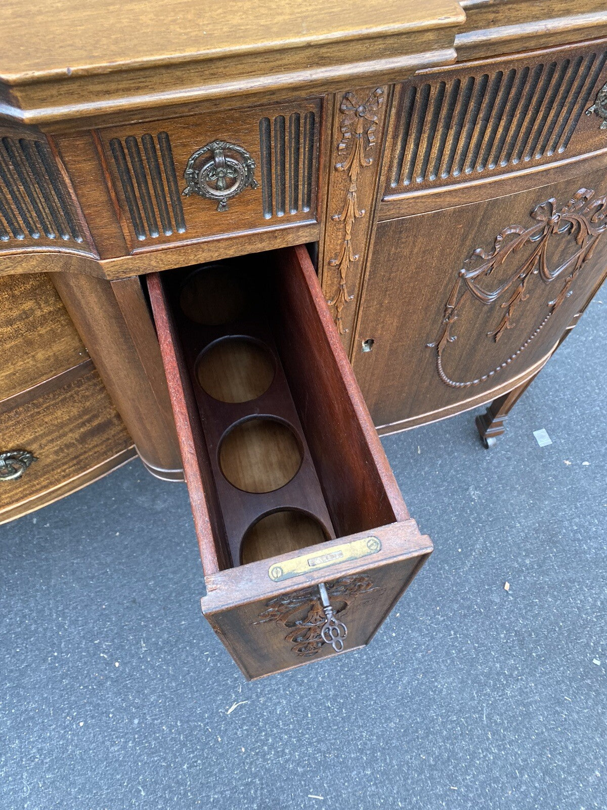 66104 Antique Mahogany Sideboard Server Buffet with WINE HOLDERS