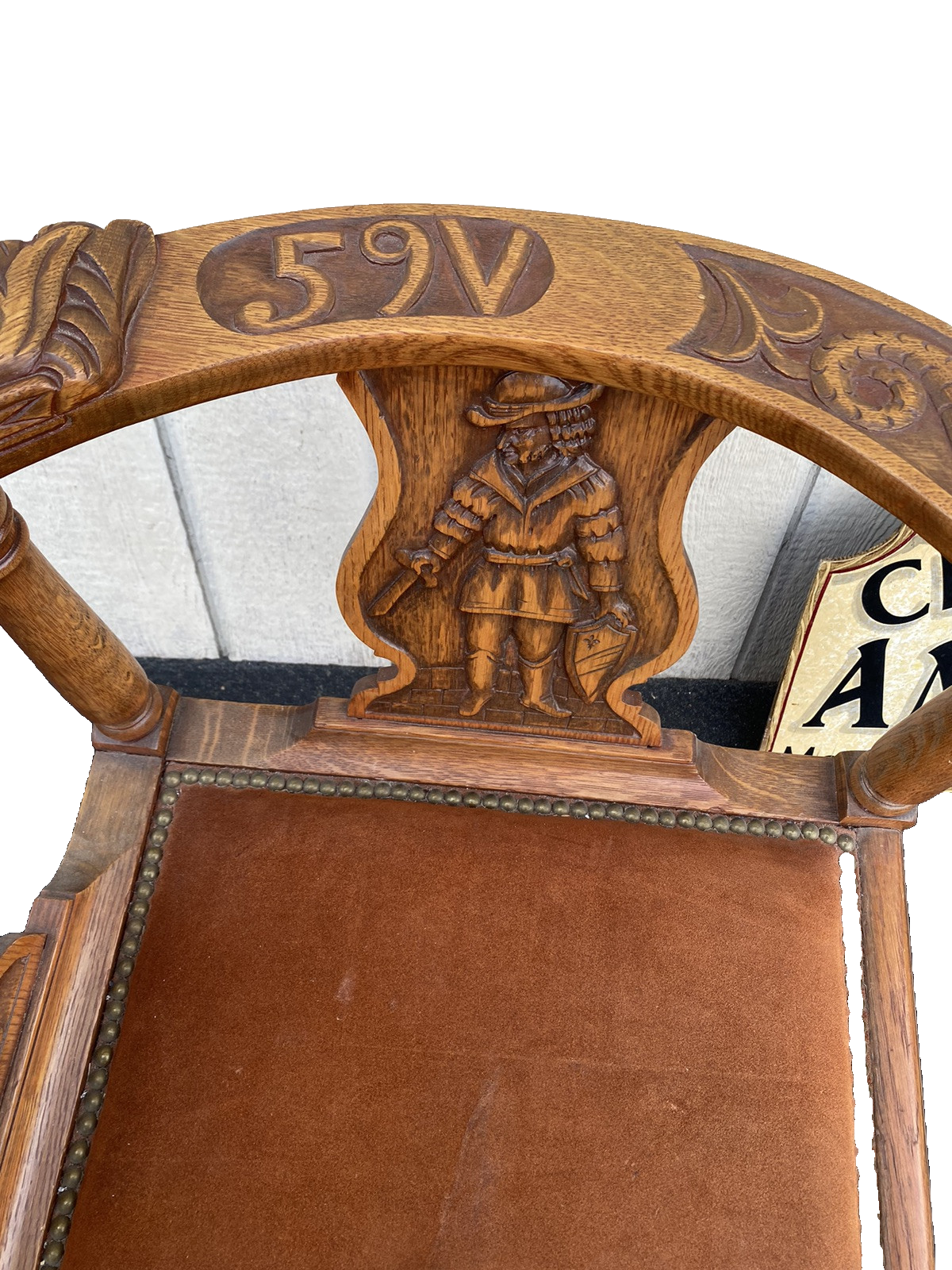 66381 Custom Made Hand Carved Oak Corner Chair