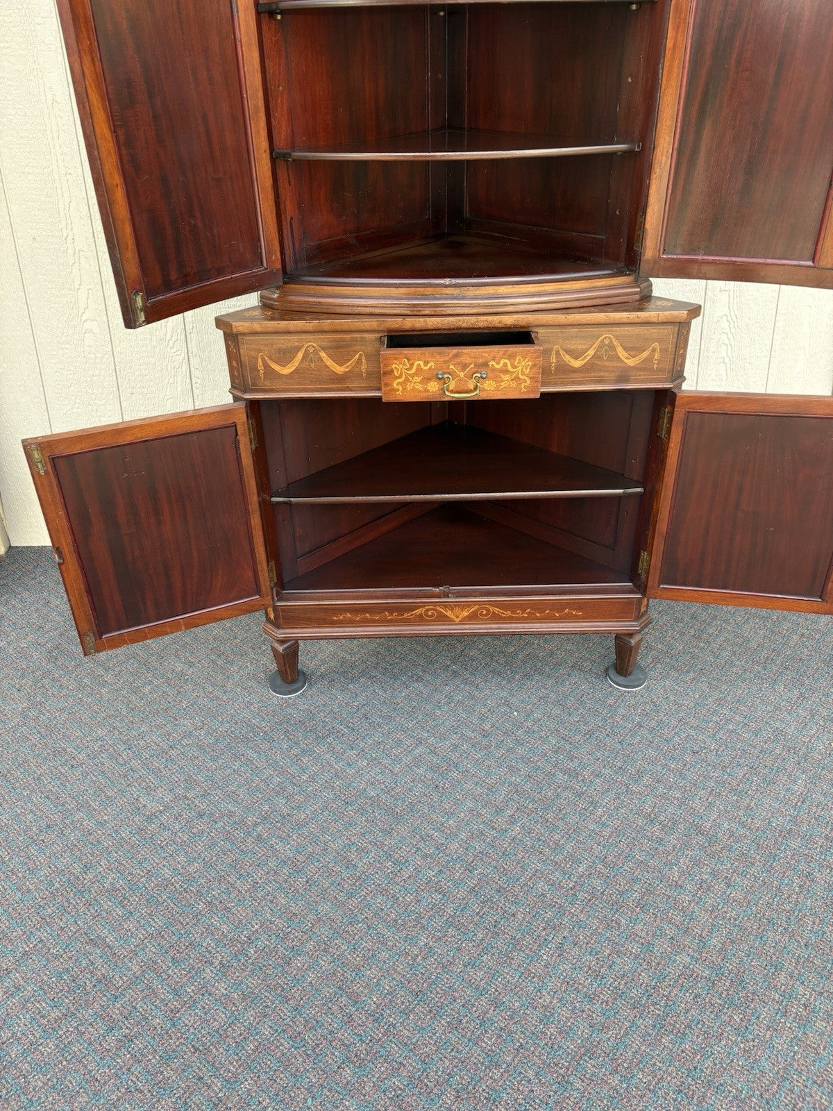 66982 Antique Custom Hand Made  Mahogany  Corner Curio Cabinet