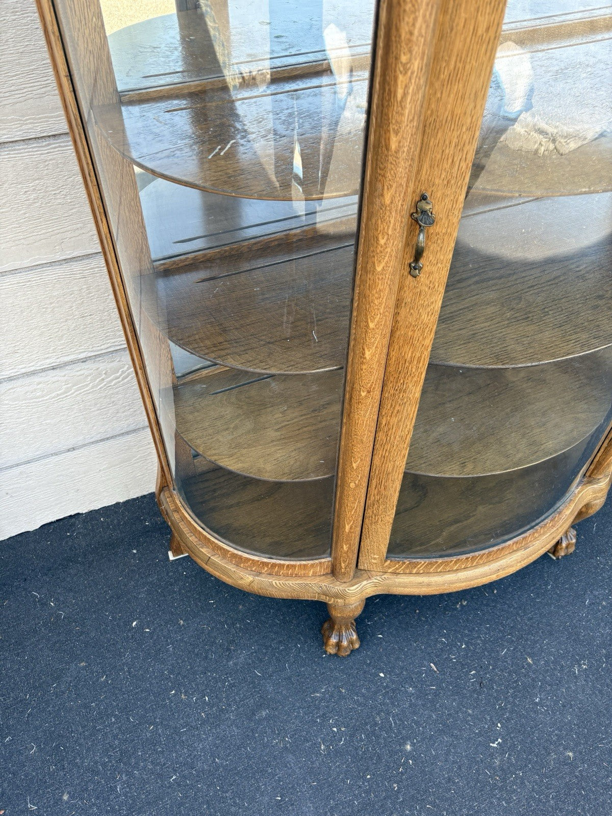 66656   Antique Victorian  Bow Glass Curio Cabinet with Angel Cherub Backsplash