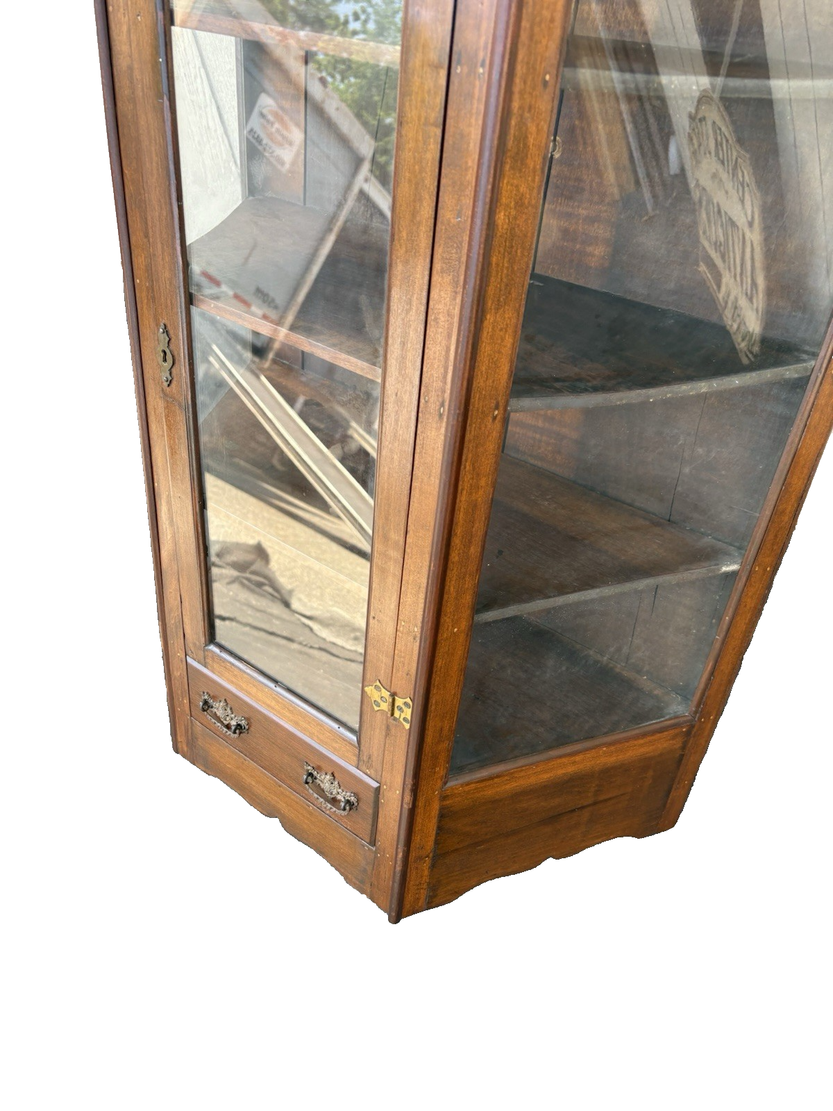 66800   Antique Victorian Walnut Whatnot Wall Curio Shelf with Drawer