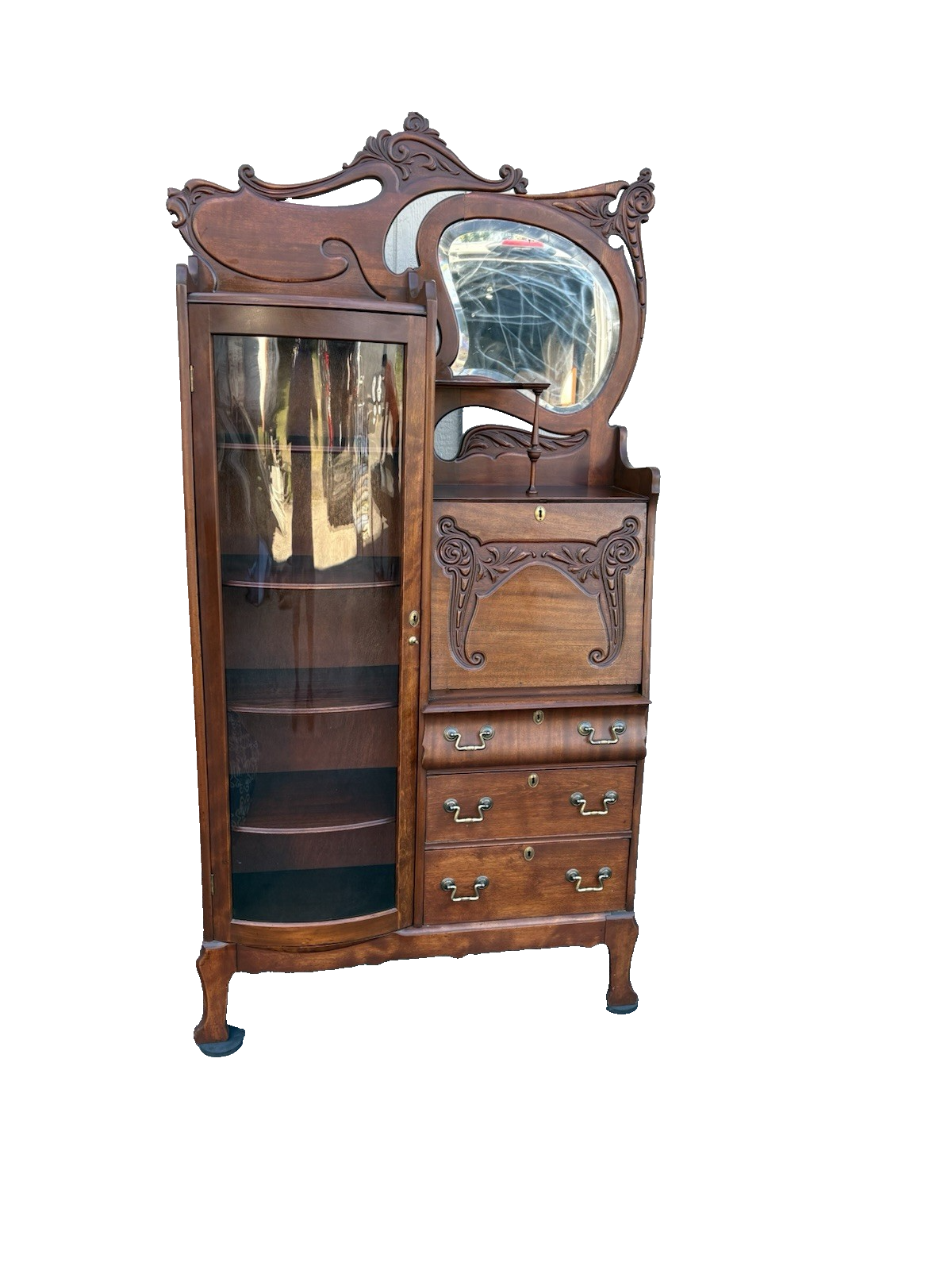 67010 Antique Mahogany Side By Side Desk with Bookcase