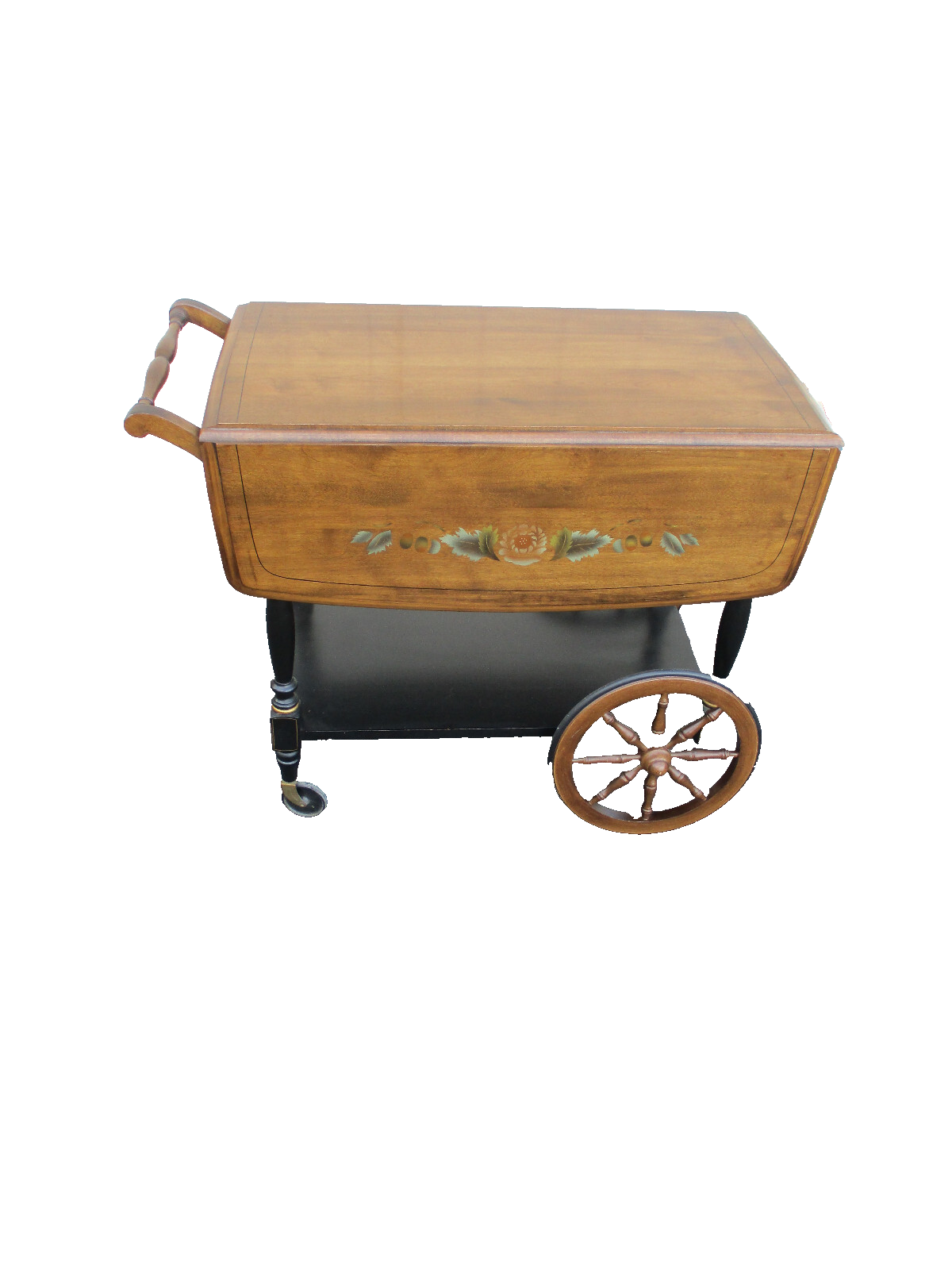 64308 Stenciled Solid Maple Tea Cart Bar Cart with Wheels