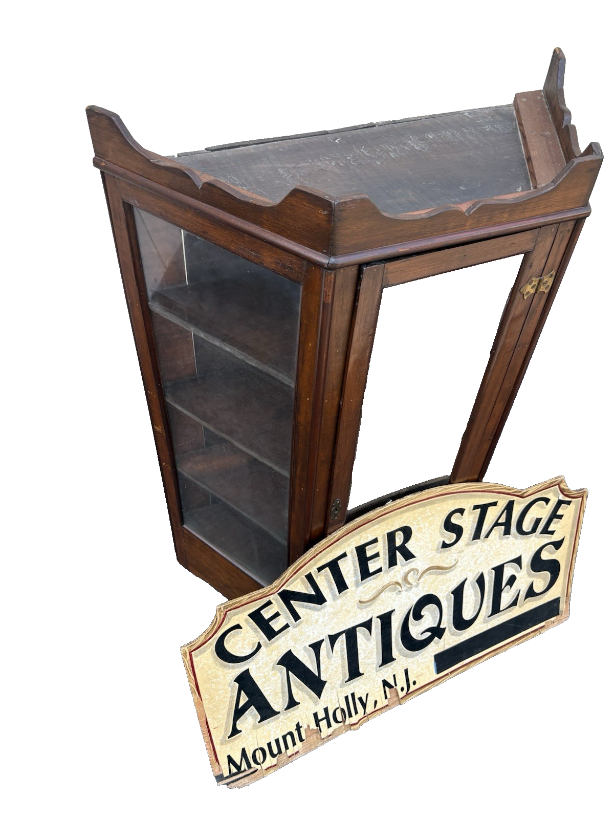 66800   Antique Victorian Walnut Whatnot Wall Curio Shelf with Drawer