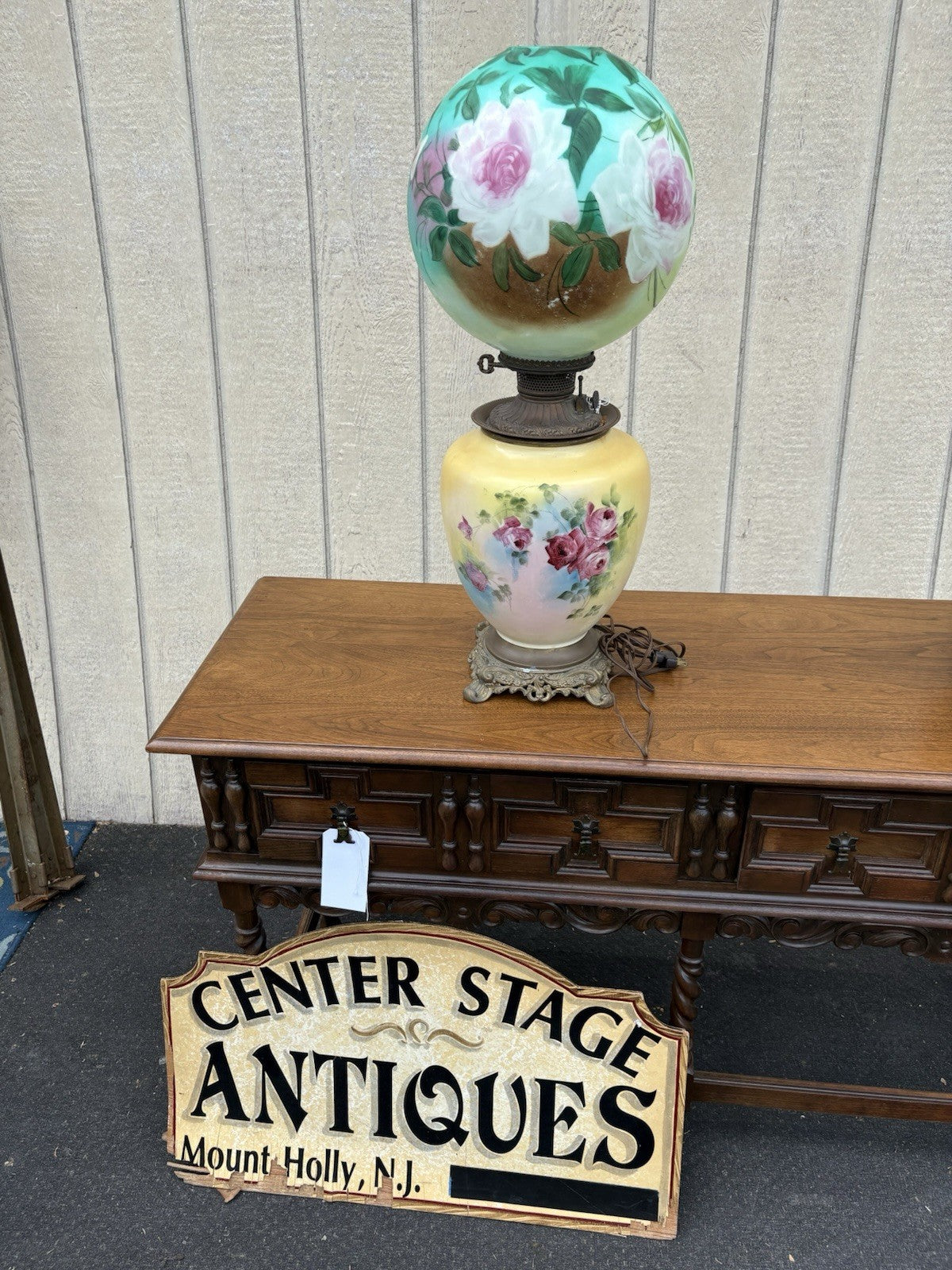 66593    Antique Victorian Gone With The Wind Electrified Oil Lamp