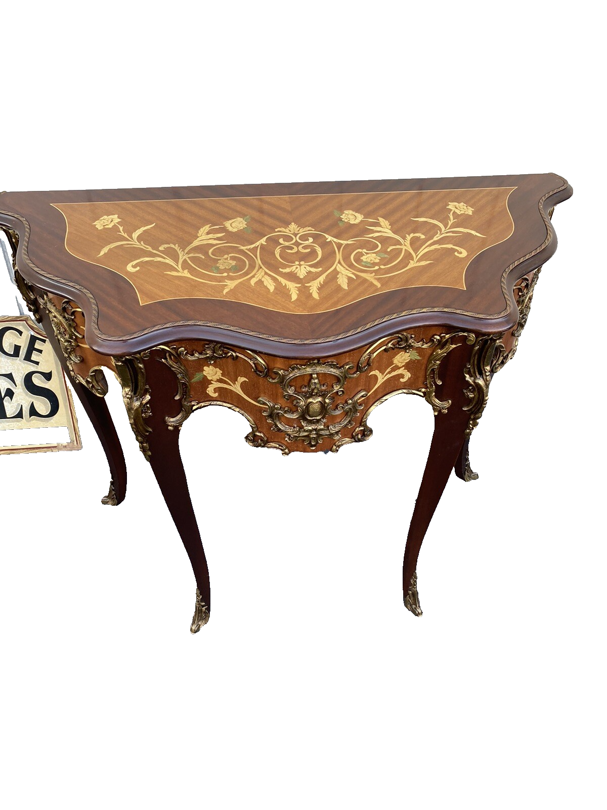 66142 Louis XV inlaid Console Table w/ Bronze ormalu