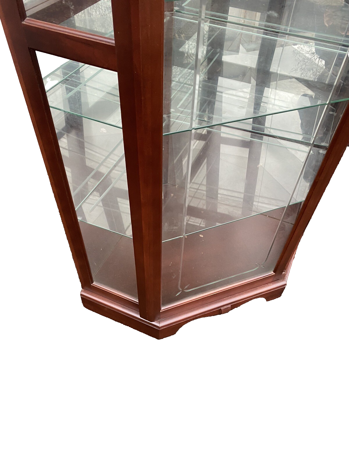 65090   Etched Glass Sliding Door Corner Curio Cabinet Reinisch Furniture(BN 06)