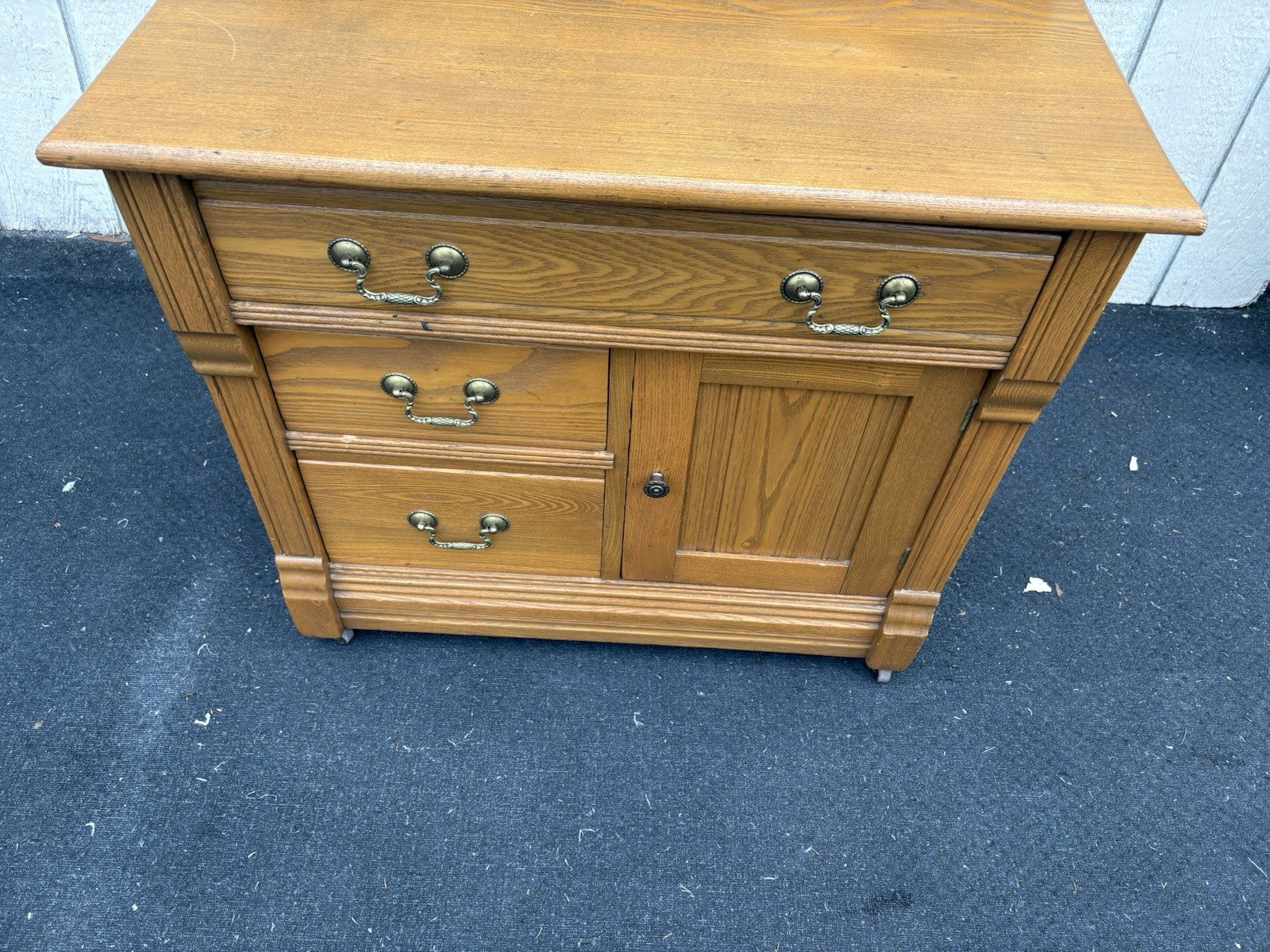 66730 Antique Victorian Oak Washstand Dresser Chest with Carved Backsplash