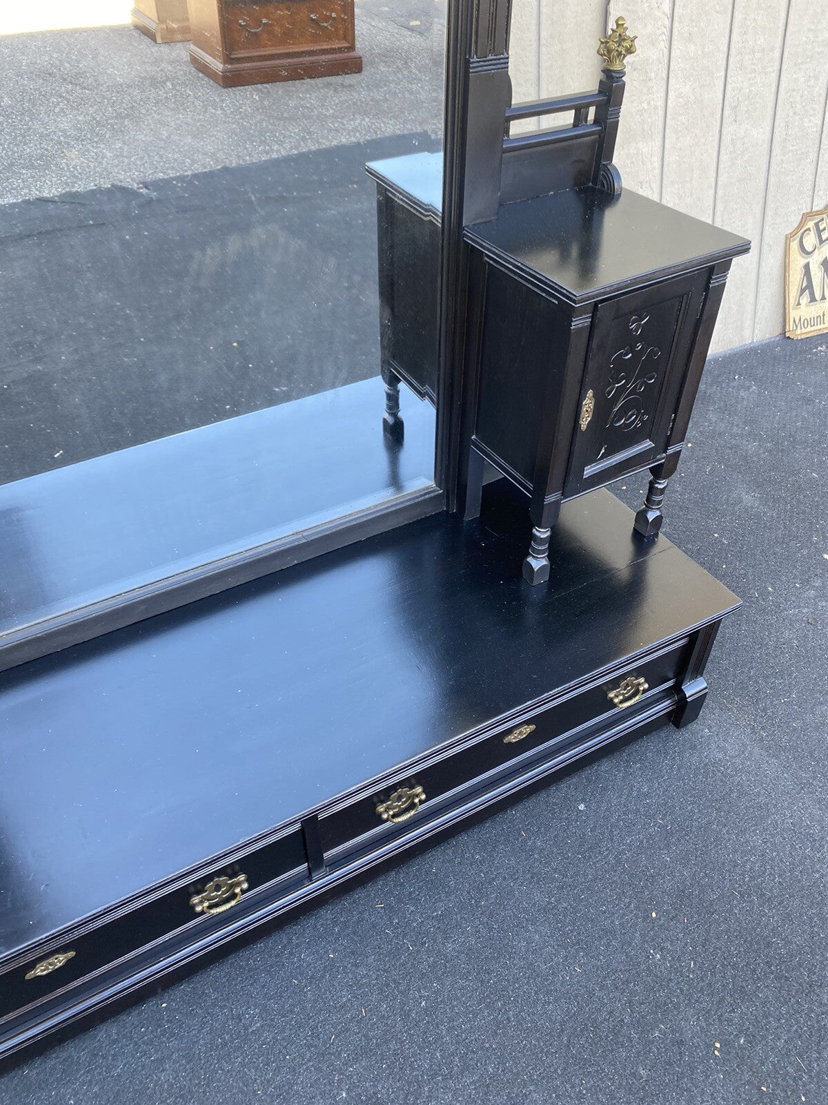 65374 Antique Victorian Ebony Vanity Dressing  Mirror RARE FIND