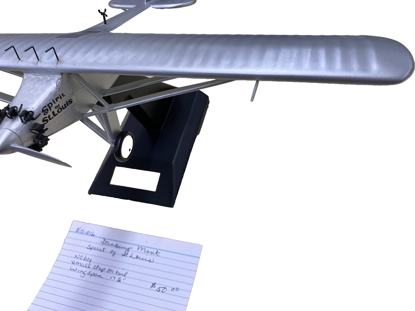 ES 216:   Danbury Mint Spirit of St Louis Airplane Plane 17 1/2" wingspan