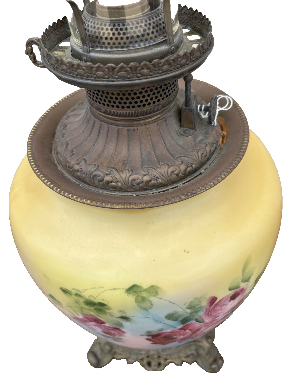 66593    Antique Victorian Gone With The Wind Electrified Oil Lamp