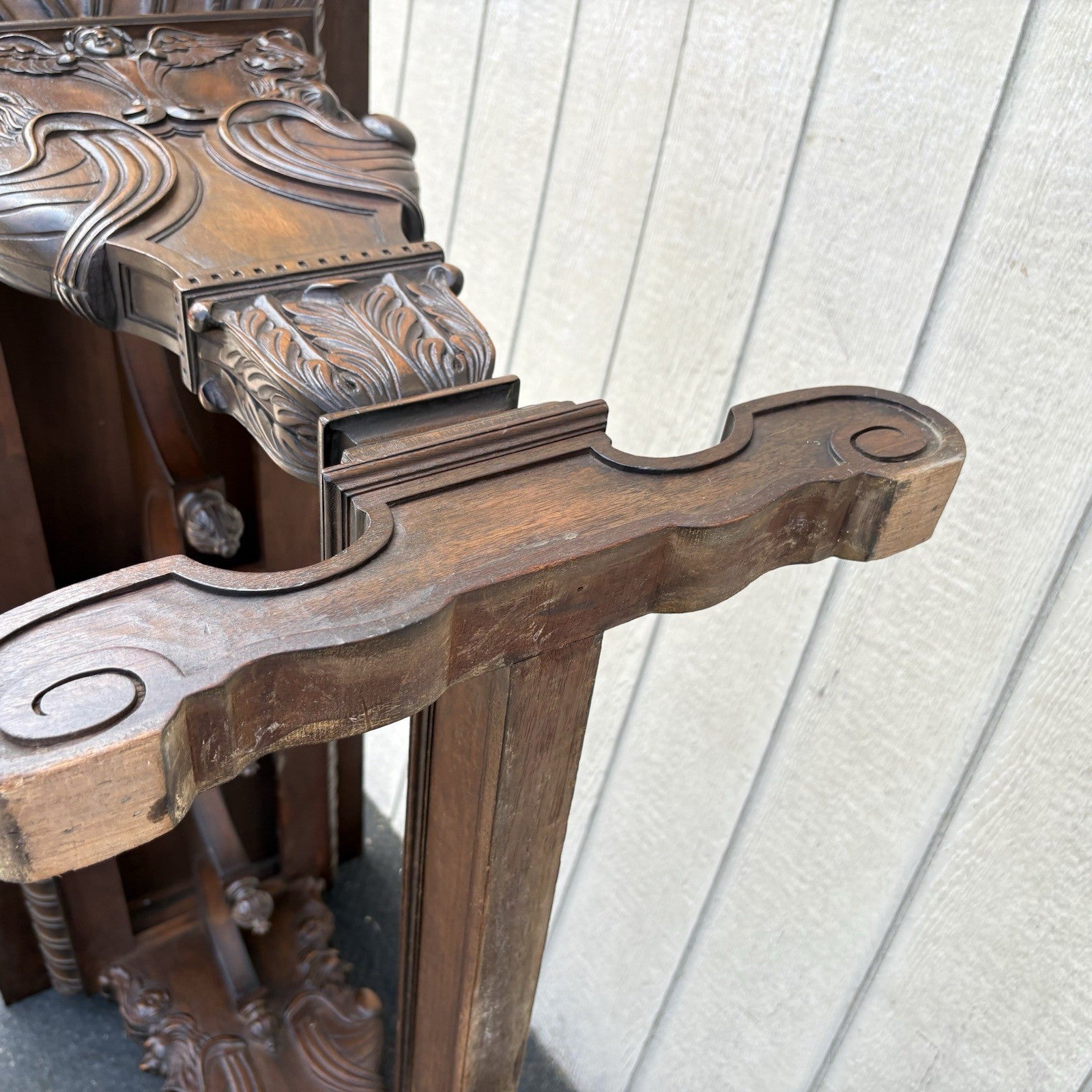 65236   Antique Solid Mahogany Hand Carved Figural Gryphon  Sofa Table Sideboard