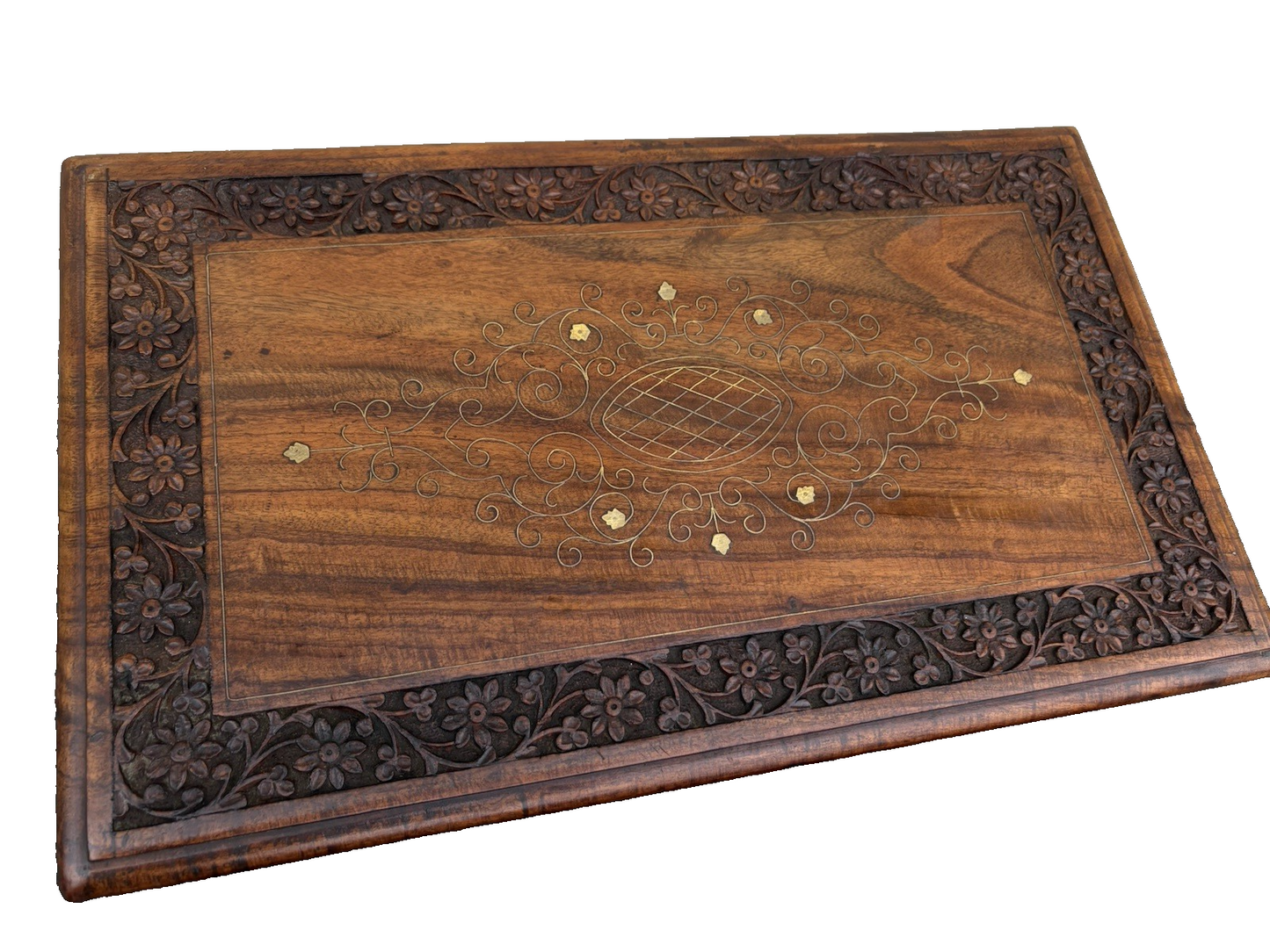 67039 Solid Mahogany Brass Inlaid Set of 4 Oriental Stacking Lamp  Table s