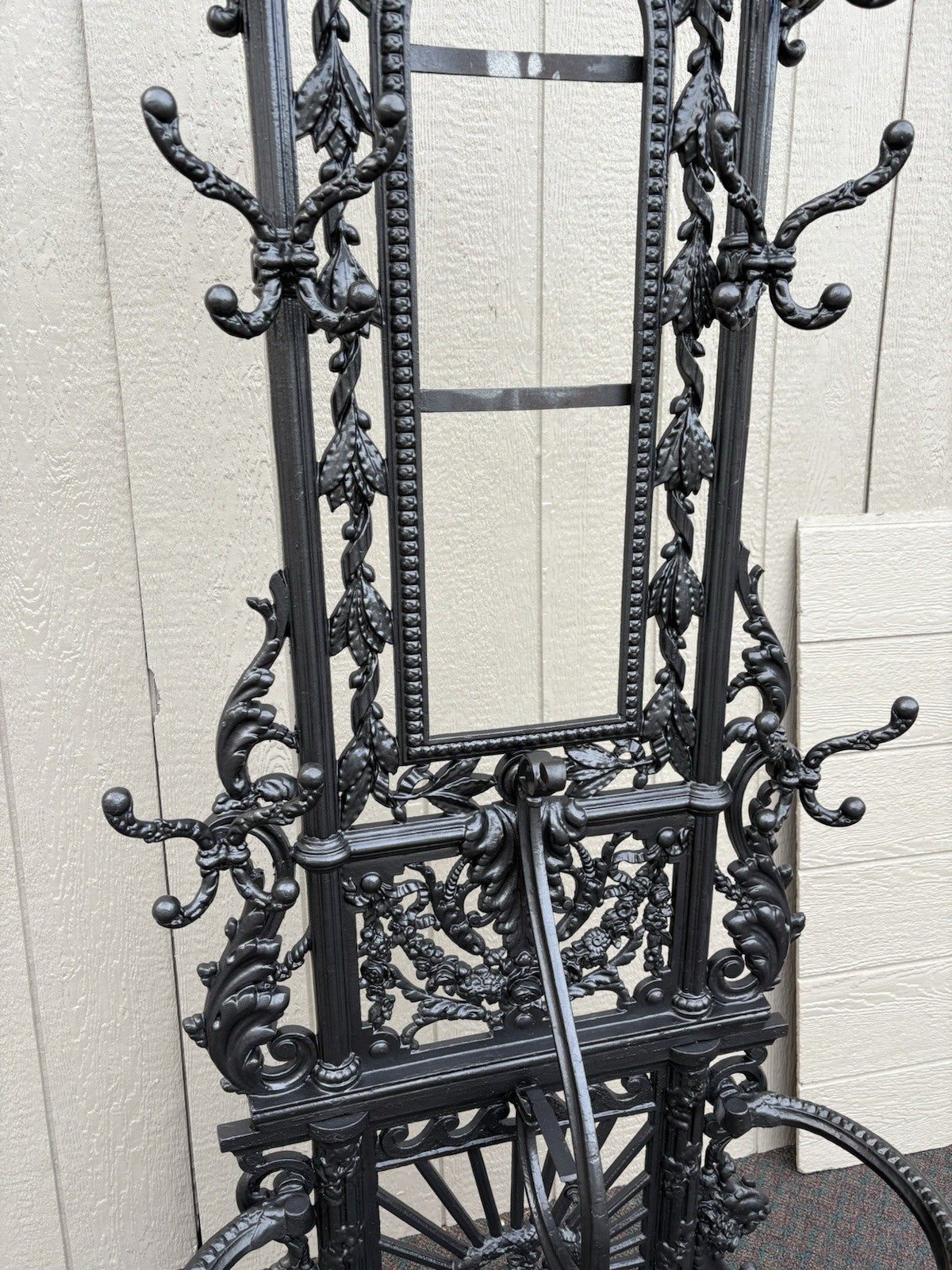 67160 Antique Victorian Cast Iron Hat Rack Halltree with Mirror Cherub and lion