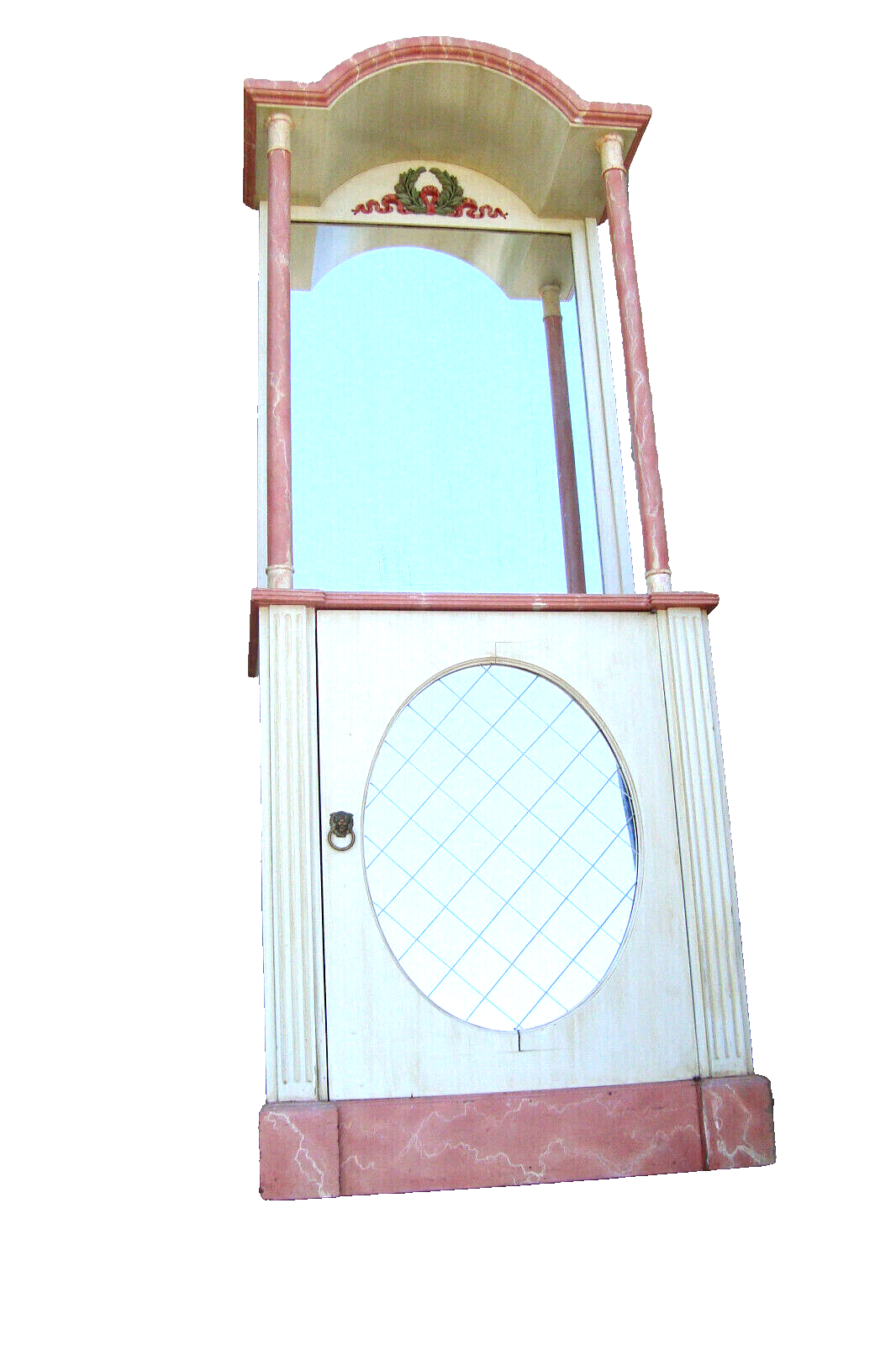 57980 Custom Faux Painted Wood Bookcase Curio Cabinet with Mirror