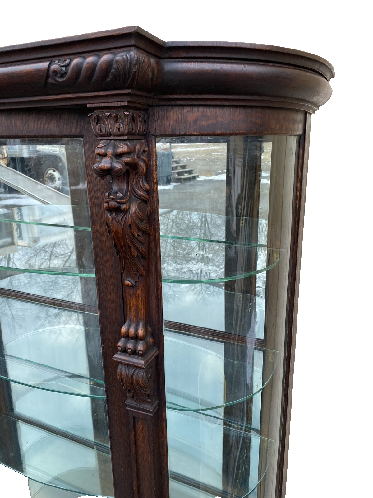 66152   Antique Victorian Lion Headed China Cabinet Curio