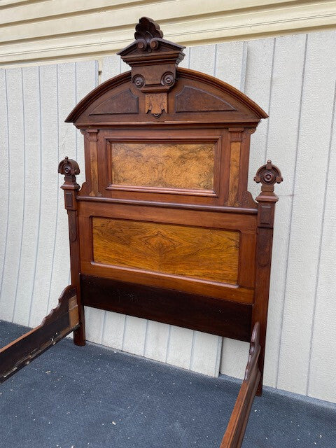 63933   Antique Victorian Walnut  2 pc Marble Top Bedroom Set Bed Dresser w/ Mir